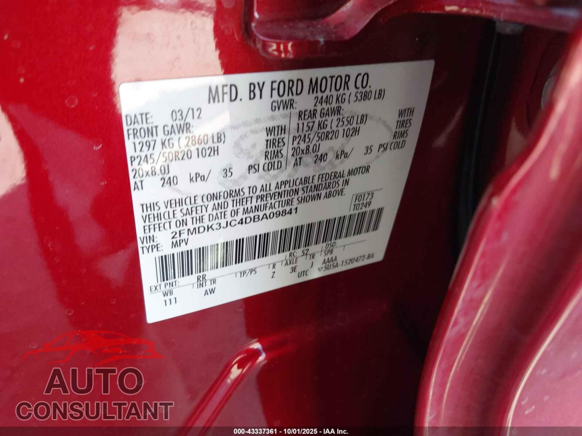 FORD EDGE 2013 - 2FMDK3JC4DBA09841