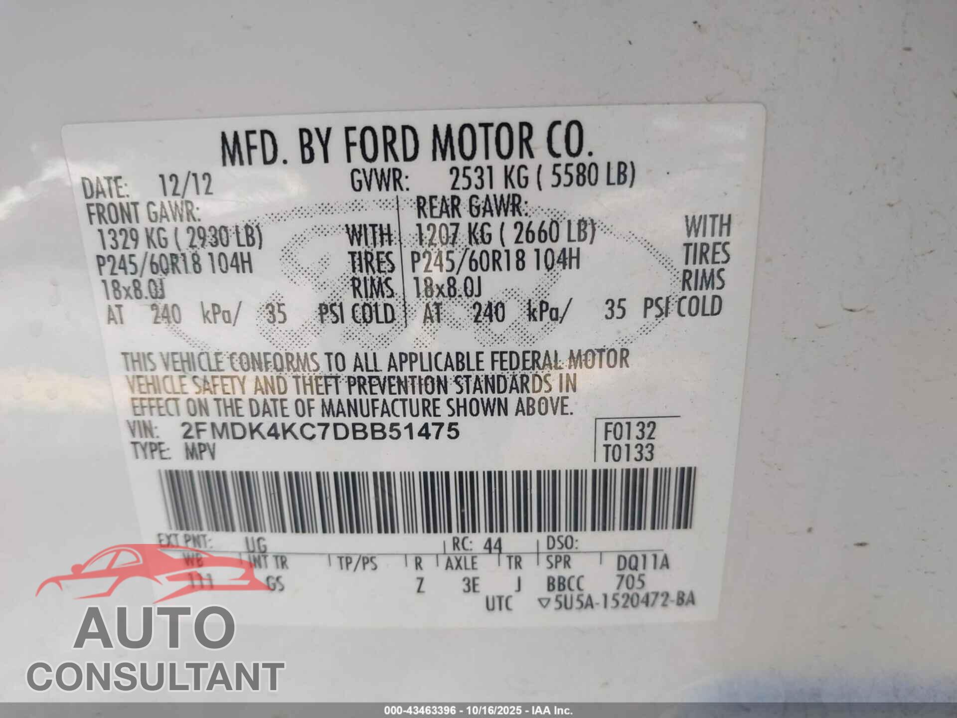 FORD EDGE 2013 - 2FMDK4KC7DBB51475