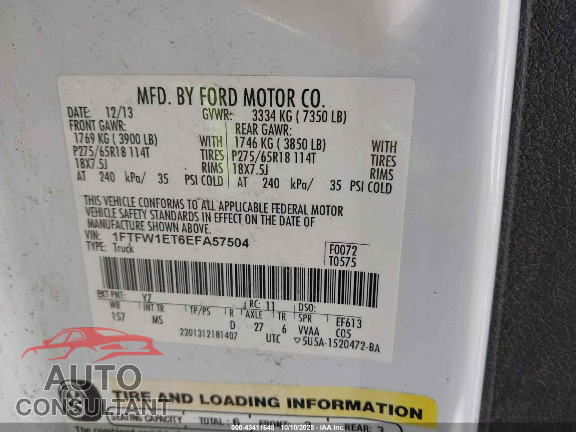 FORD F-150 2014 - 1FTFW1ET6EFA57504