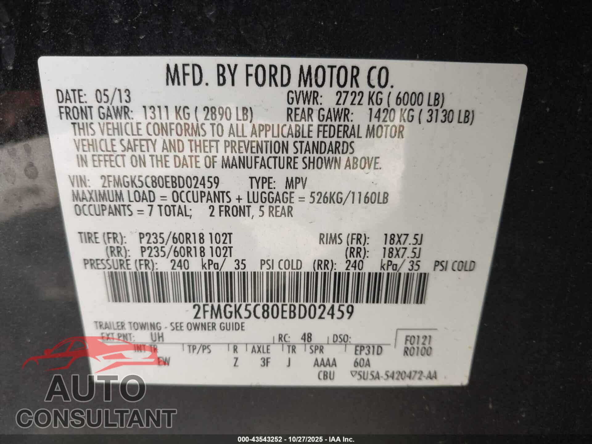 FORD FLEX 2014 - 2FMGK5C80EBD02459