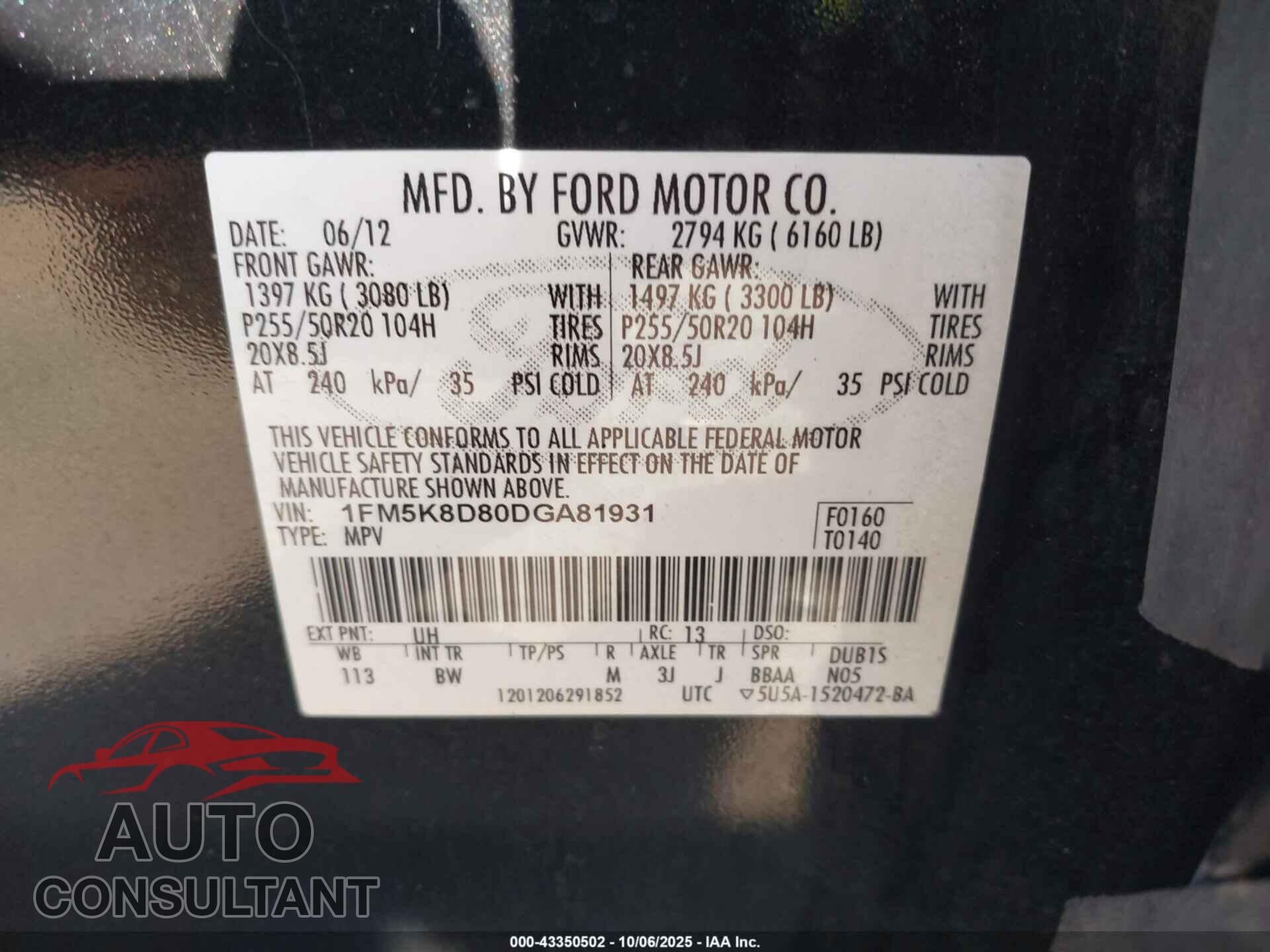 FORD EXPLORER 2013 - 1FM5K8D80DGA81931