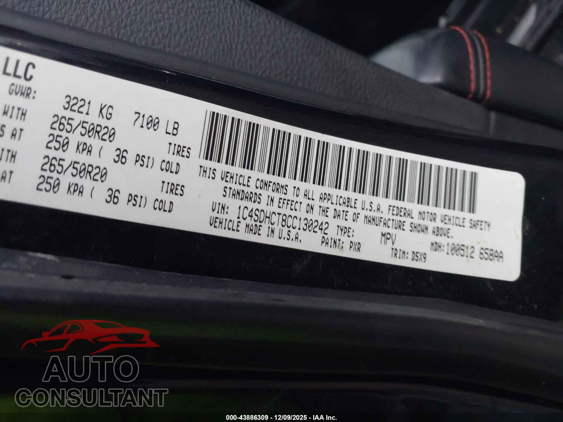 DODGE DURANGO 2012 - 1C4SDHCT8CC130242