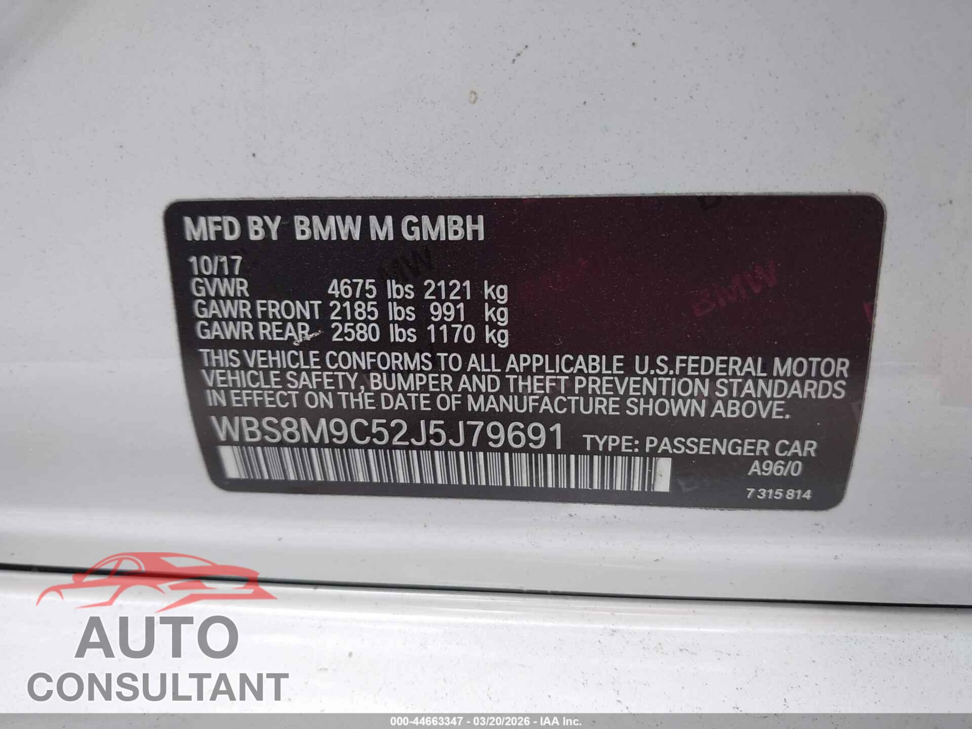 BMW M3 2018 - WBS8M9C52J5J79691