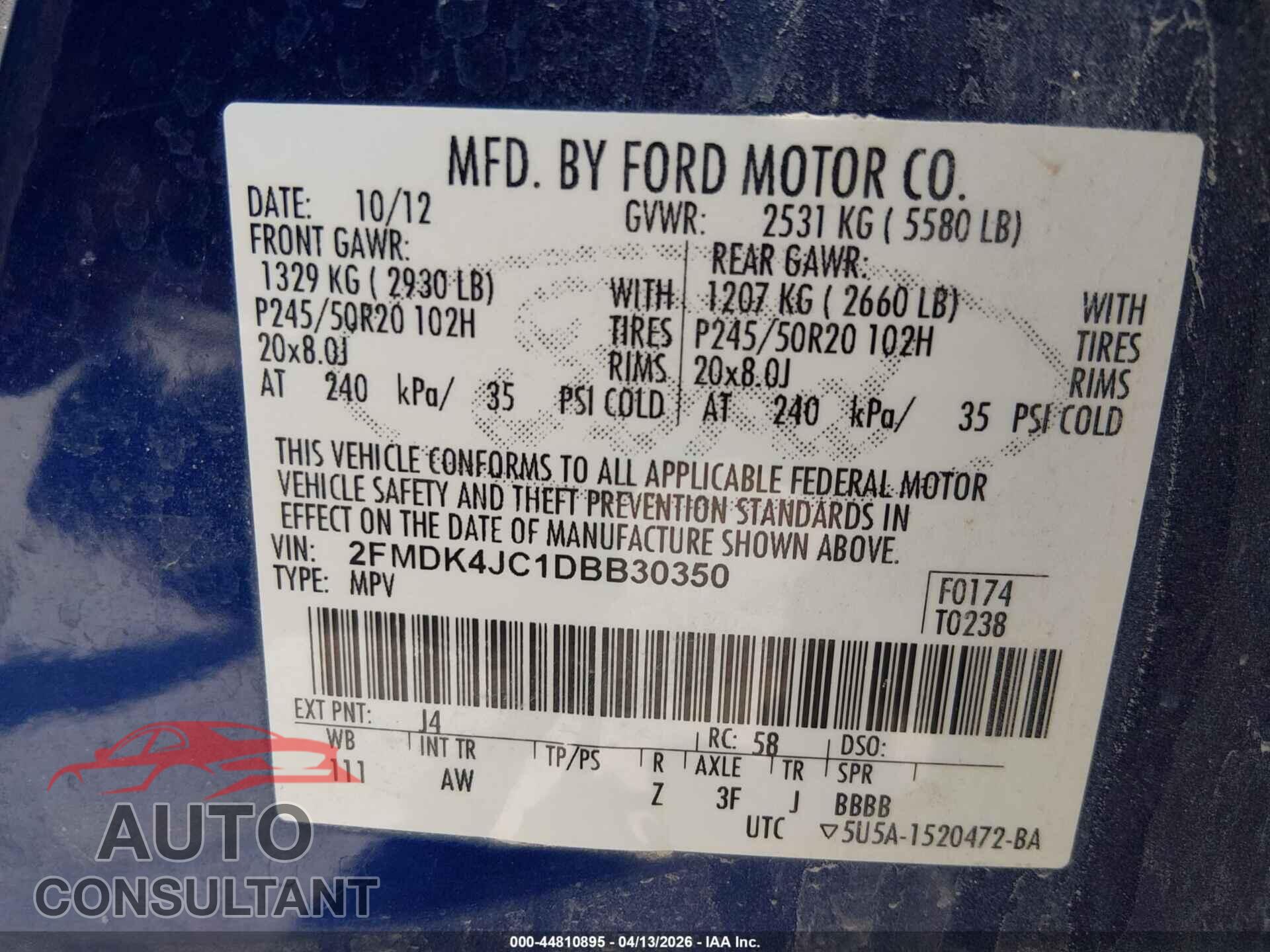 FORD EDGE 2013 - 2FMDK4JC1DBB30350