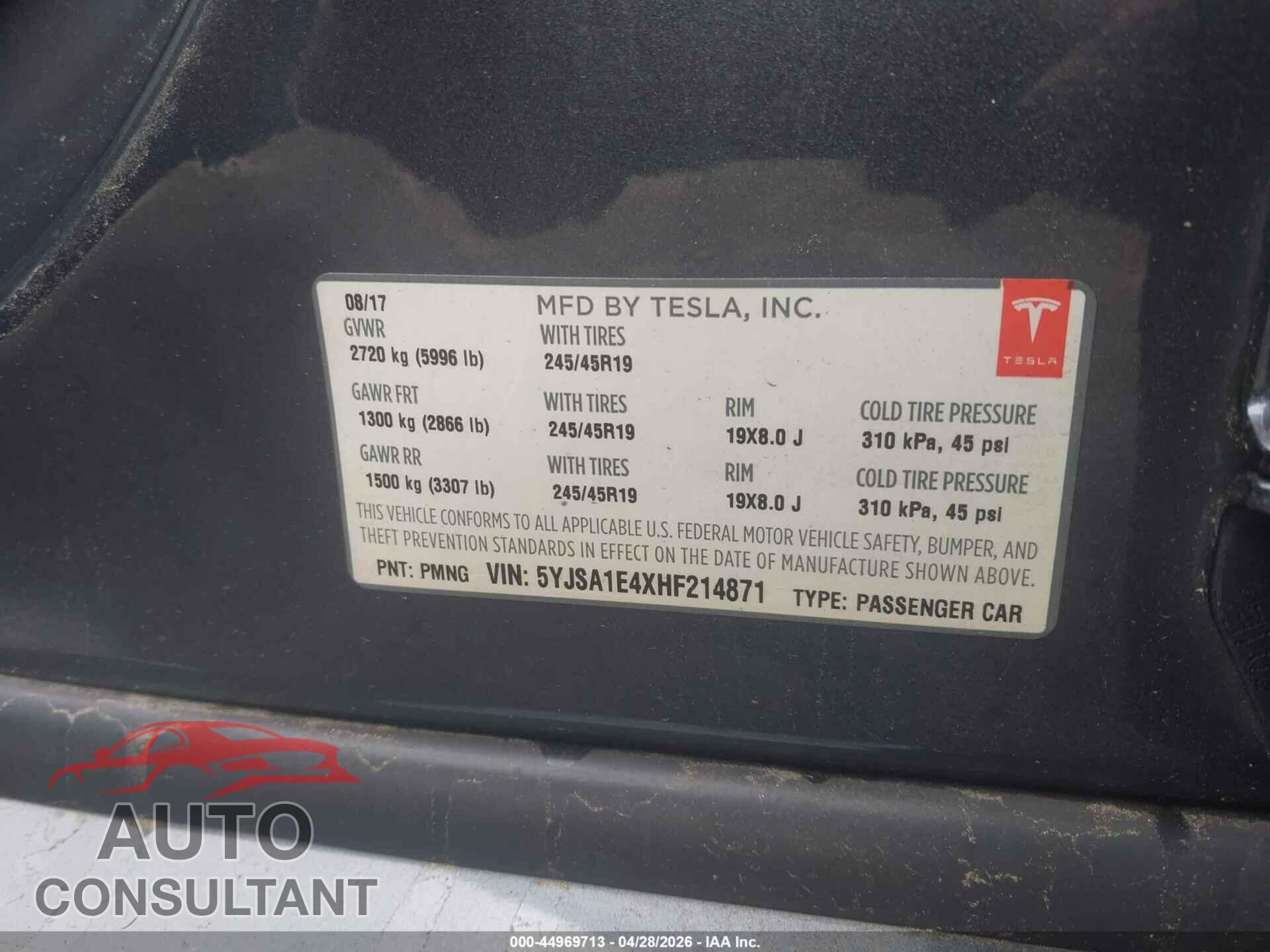 TESLA MODEL S 2017 - 5YJSA1E4XHF214871
