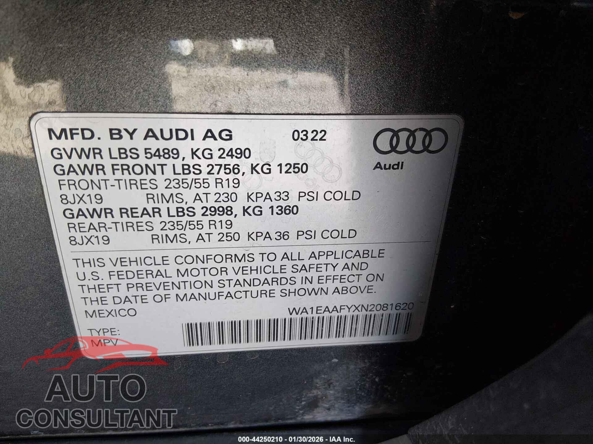 AUDI Q5 2022 - WA1EAAFYXN2081620