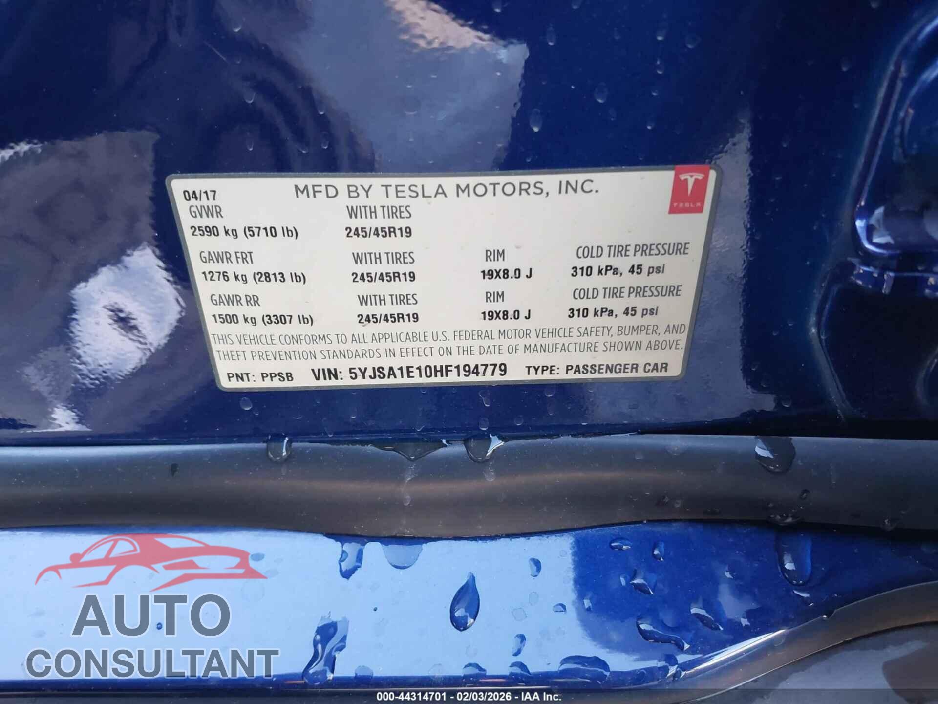 TESLA MODEL S 2017 - 5YJSA1E10HF194779