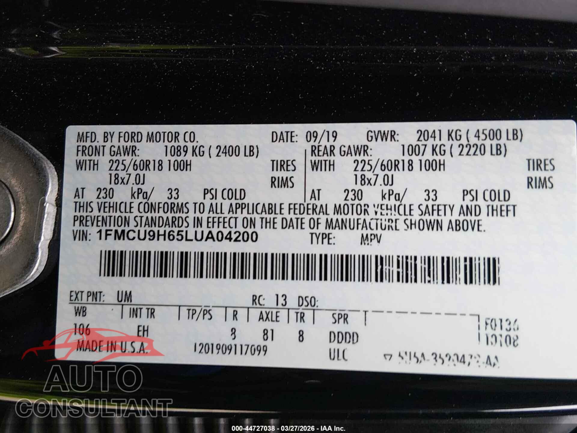 FORD ESCAPE 2020 - 1FMCU9H65LUA04200