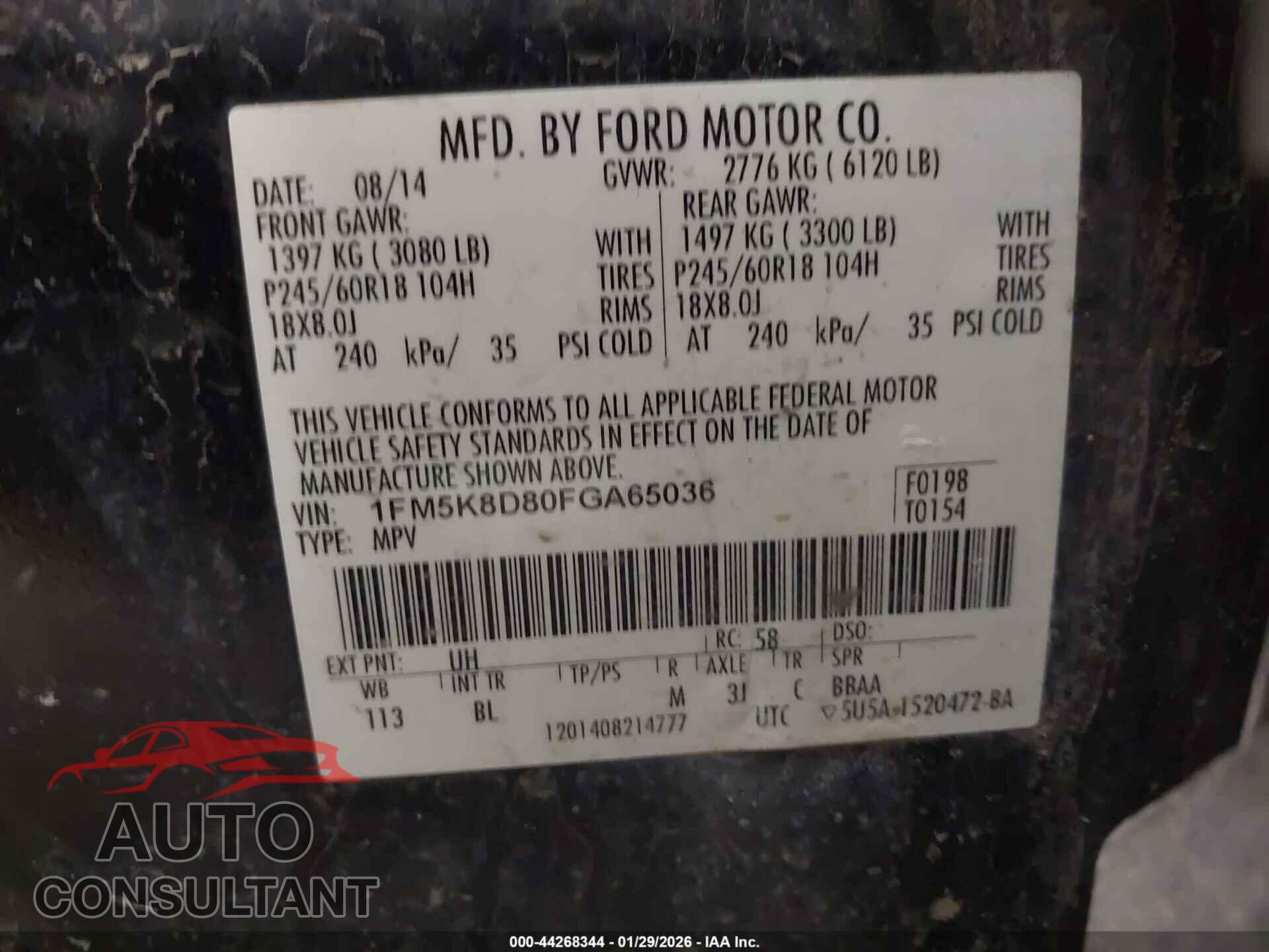 FORD EXPLORER 2015 - 1FM5K8D80FGA65036