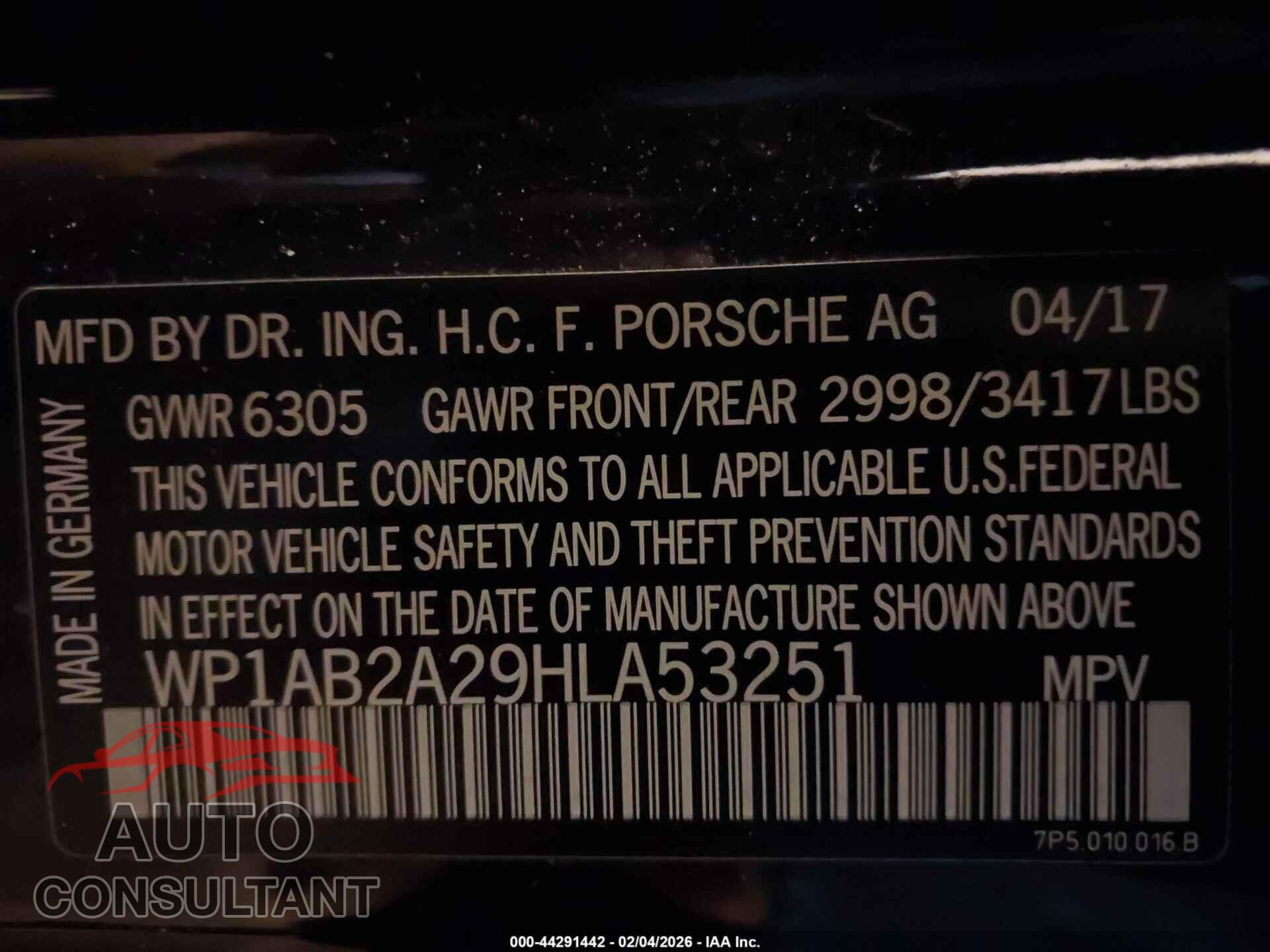 PORSCHE CAYENNE 2017 - WP1AB2A29HLA53251
