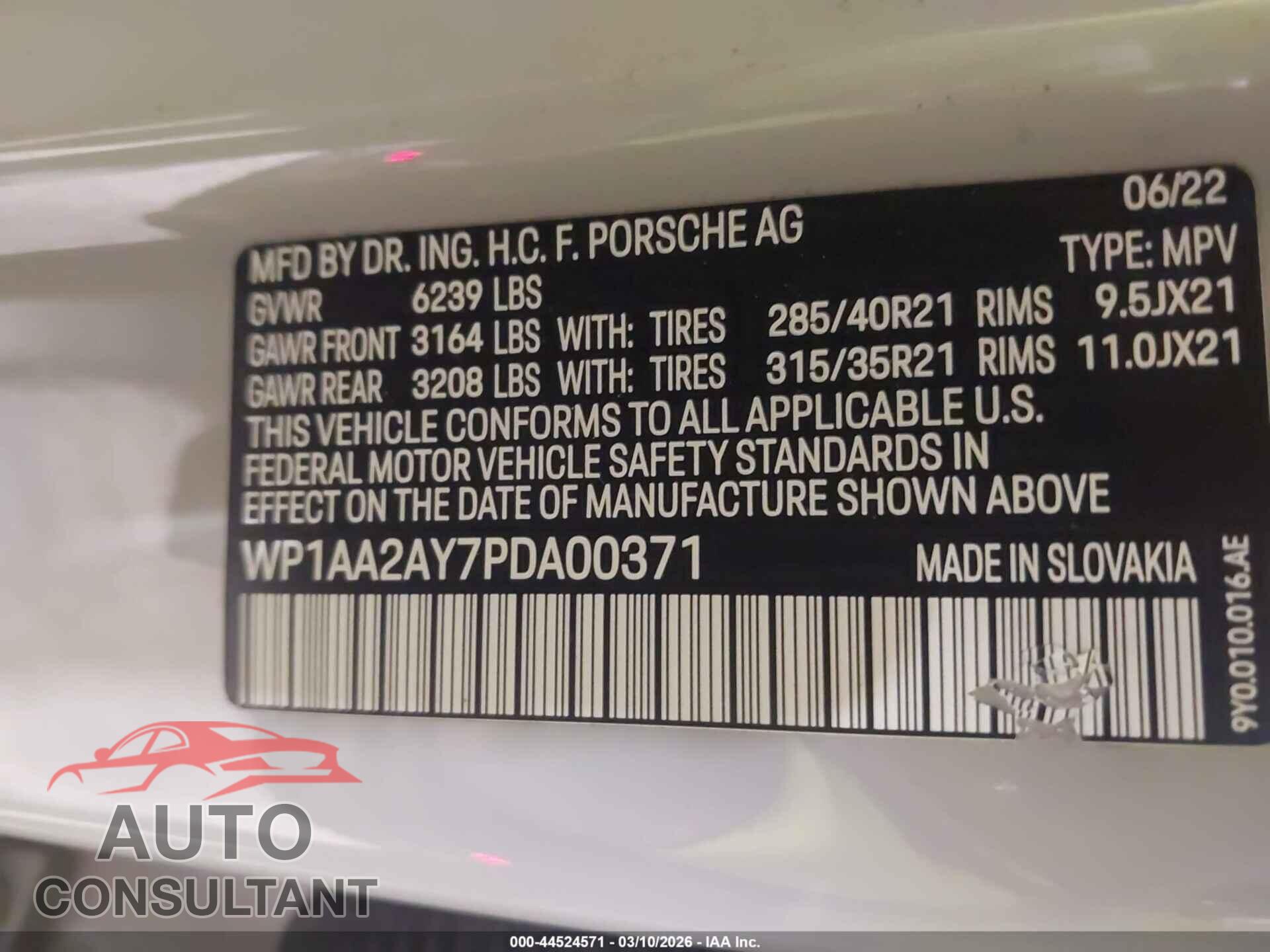 PORSCHE CAYENNE 2023 - WP1AA2AY7PDA00371