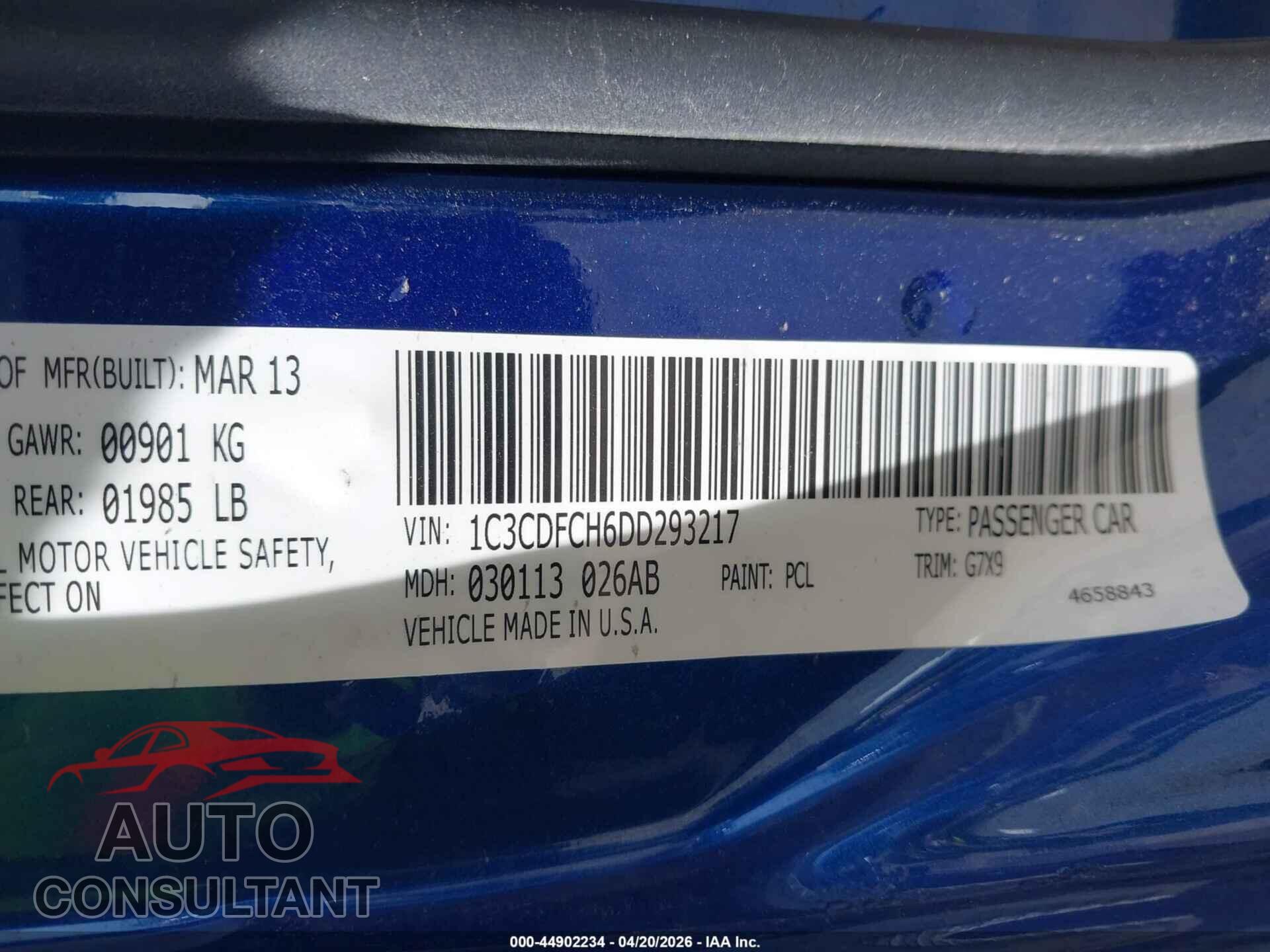 DODGE DART 2013 - 1C3CDFCH6DD293217