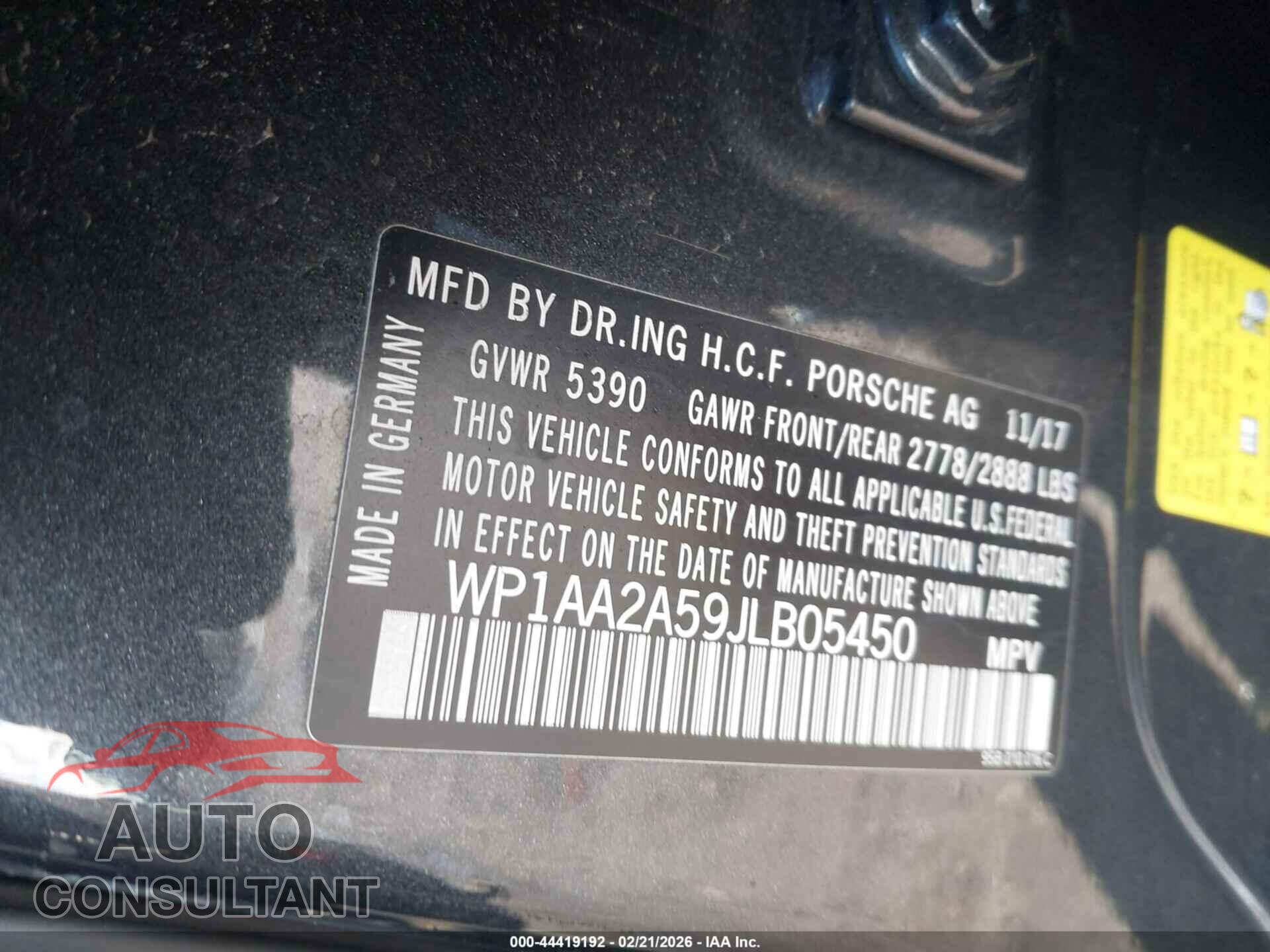 PORSCHE MACAN 2018 - WP1AA2A59JLB05450