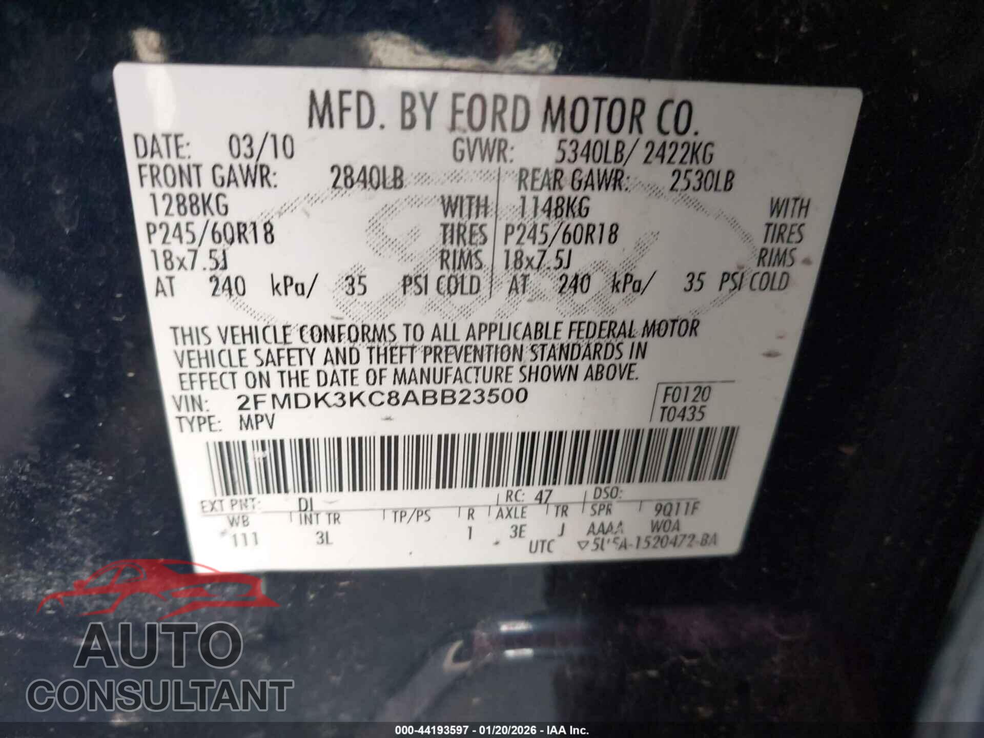 FORD EDGE 2010 - 2FMDK3KC8ABB23500