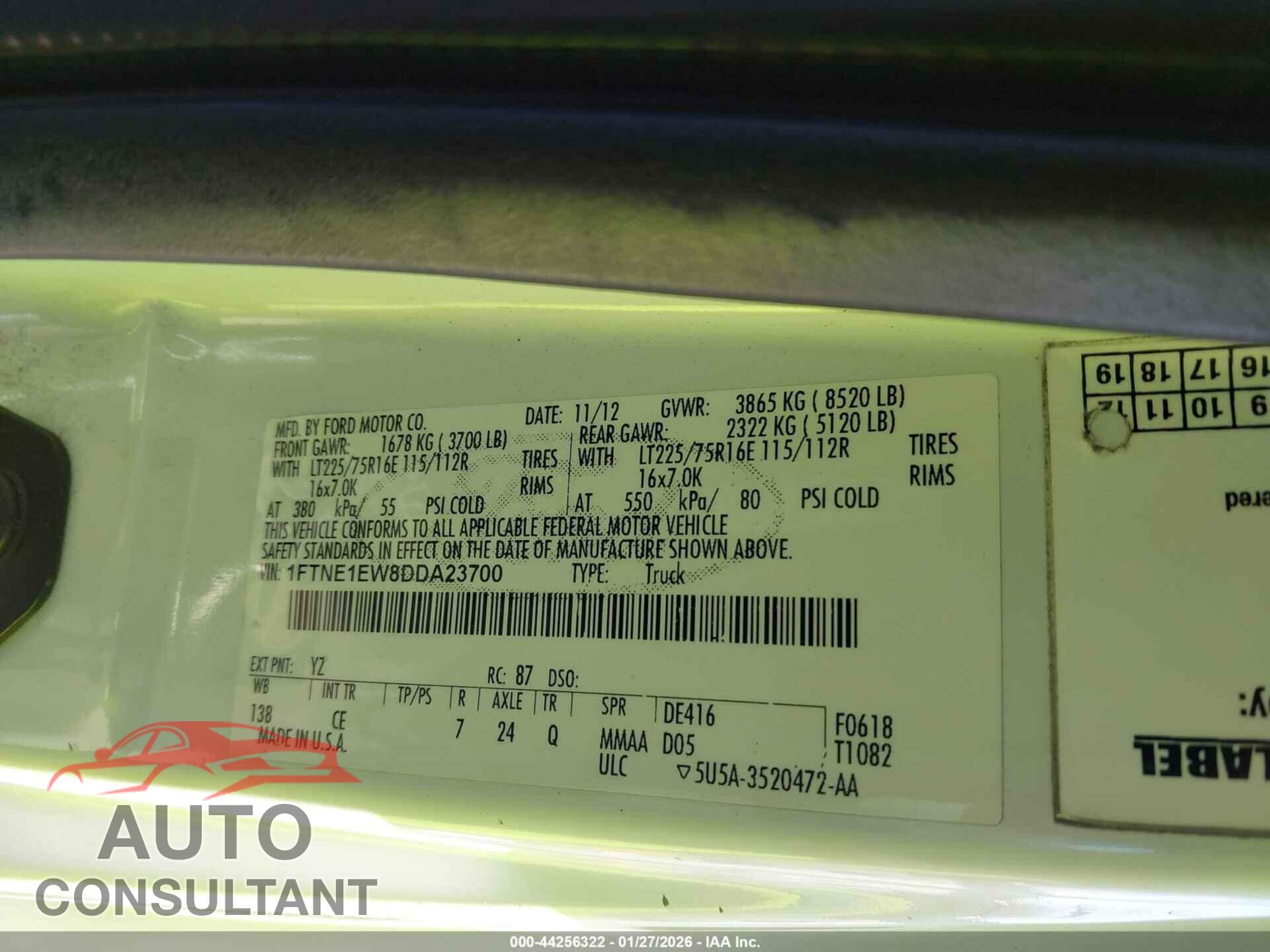 FORD E-150 2013 - 1FTNE1EW8DDA23700
