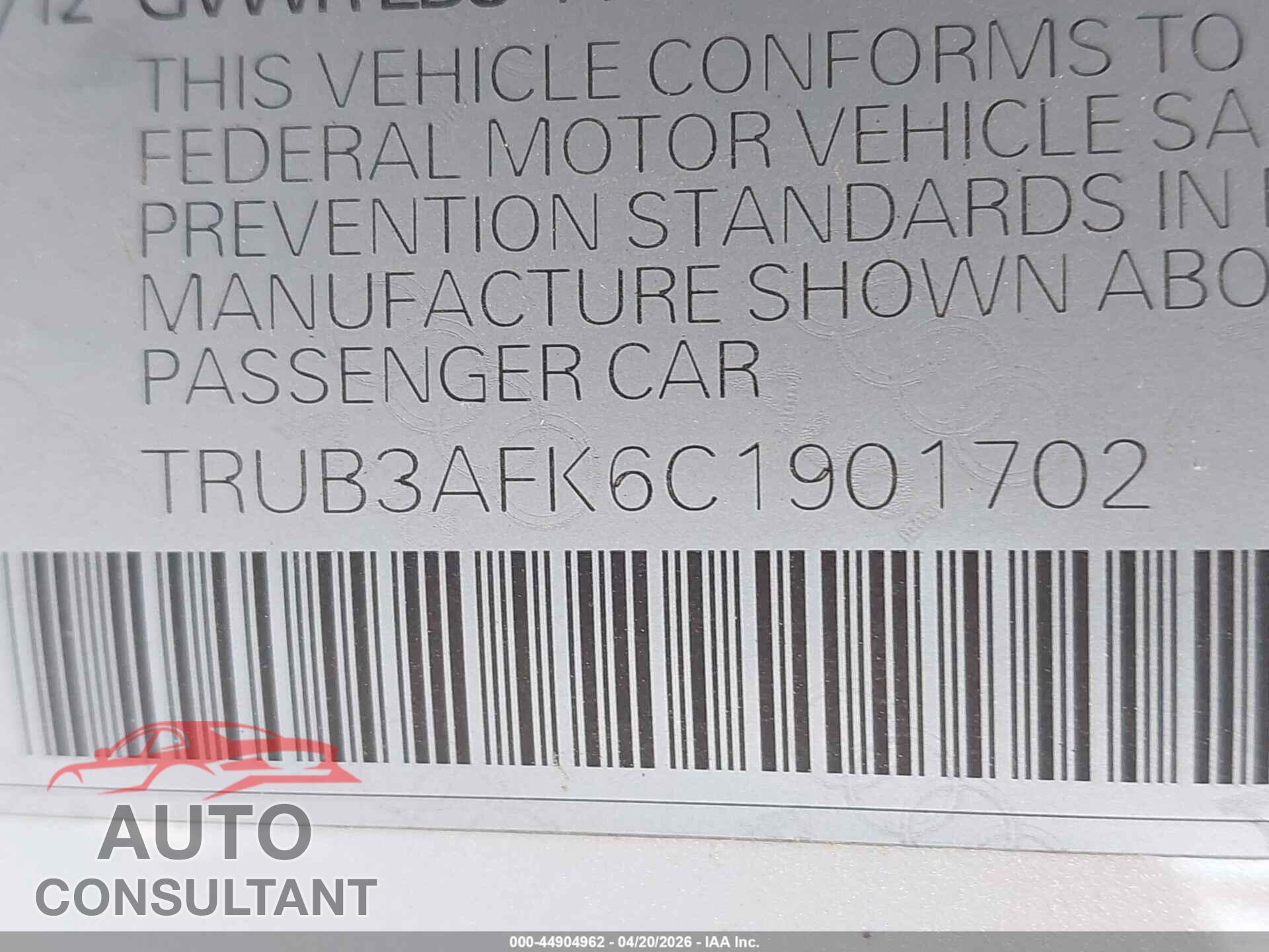 AUDI TT RS 2012 - TRUB3AFK6C1901702