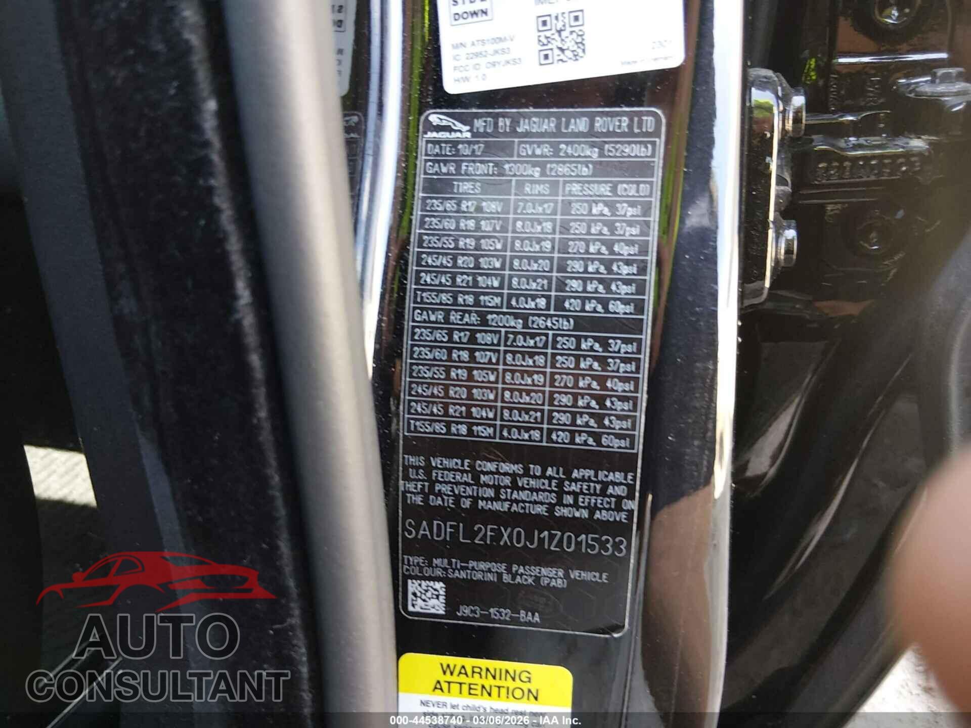 JAGUAR E-PACE 2018 - SADFL2FX0J1Z01533