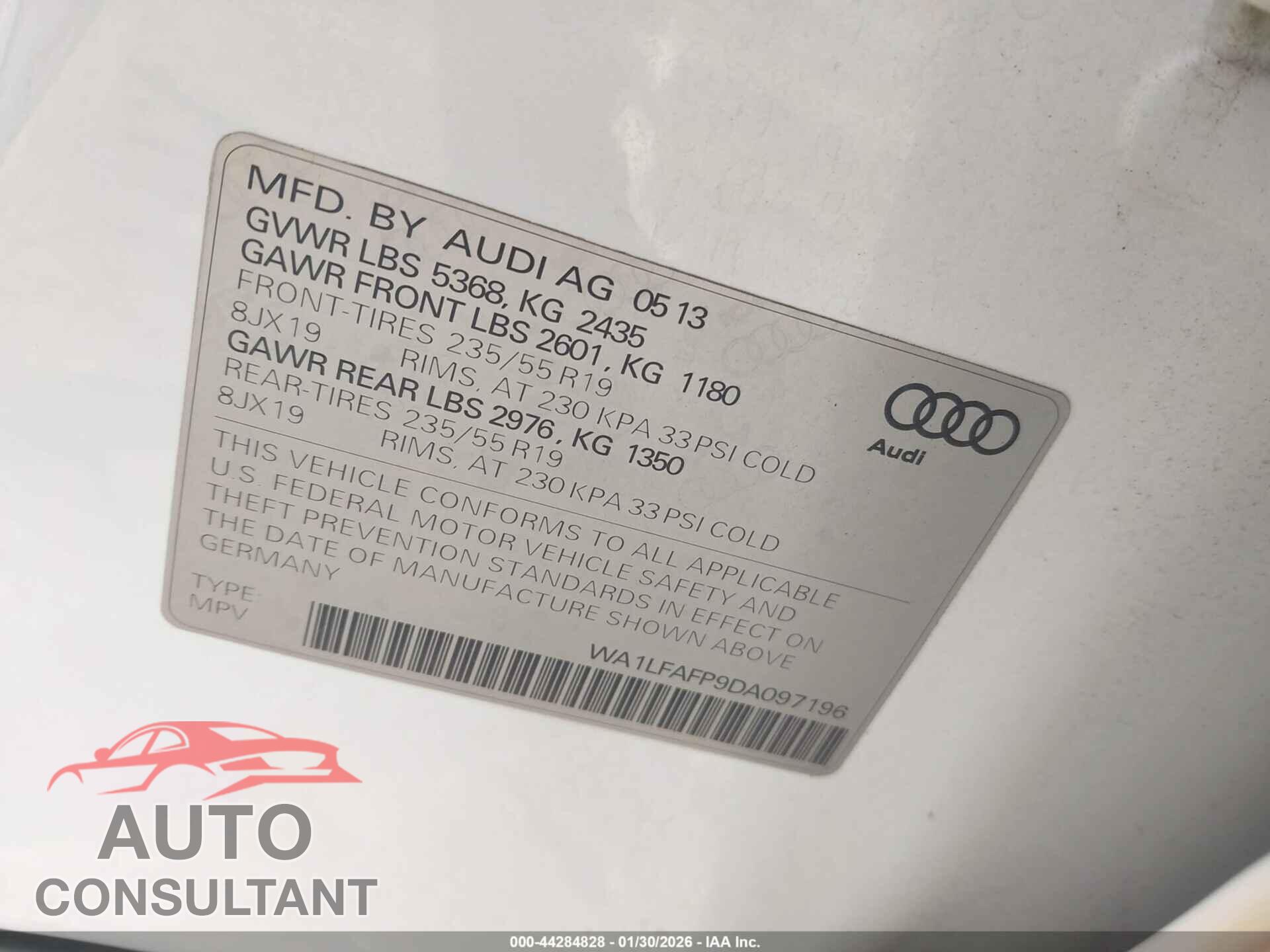 AUDI Q5 2013 - WA1LFAFP9DA097196