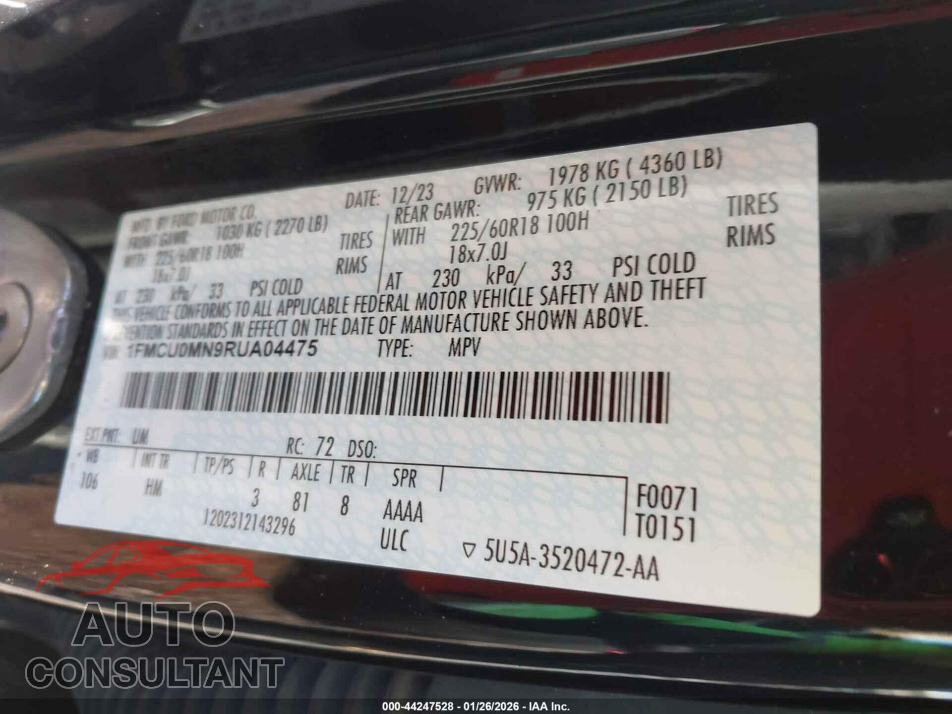 FORD ESCAPE 2024 - 1FMCU0MN9RUA04475