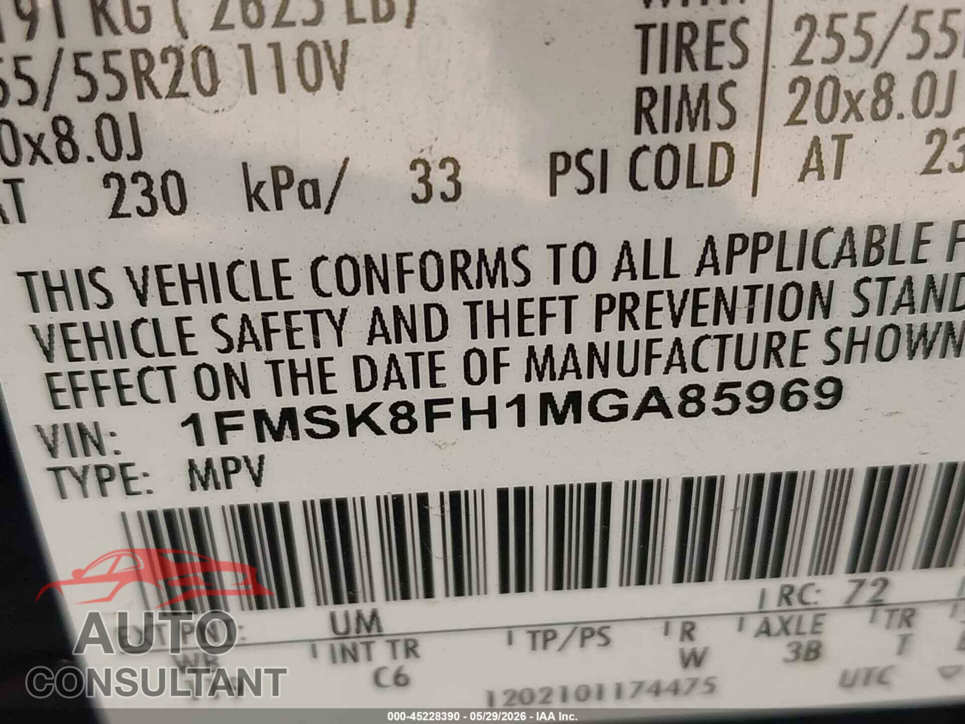 FORD EXPLORER 2021 - 1FMSK8FH1MGA85969