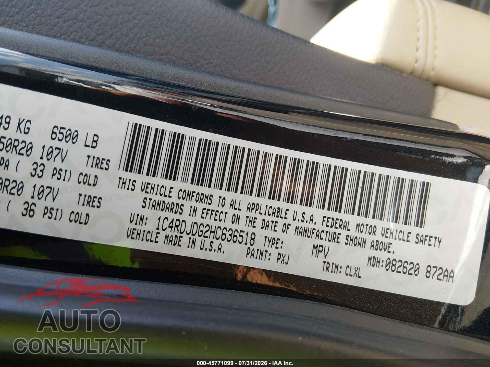 DODGE DURANGO 2017 - 1C4RDJDG2HC636518