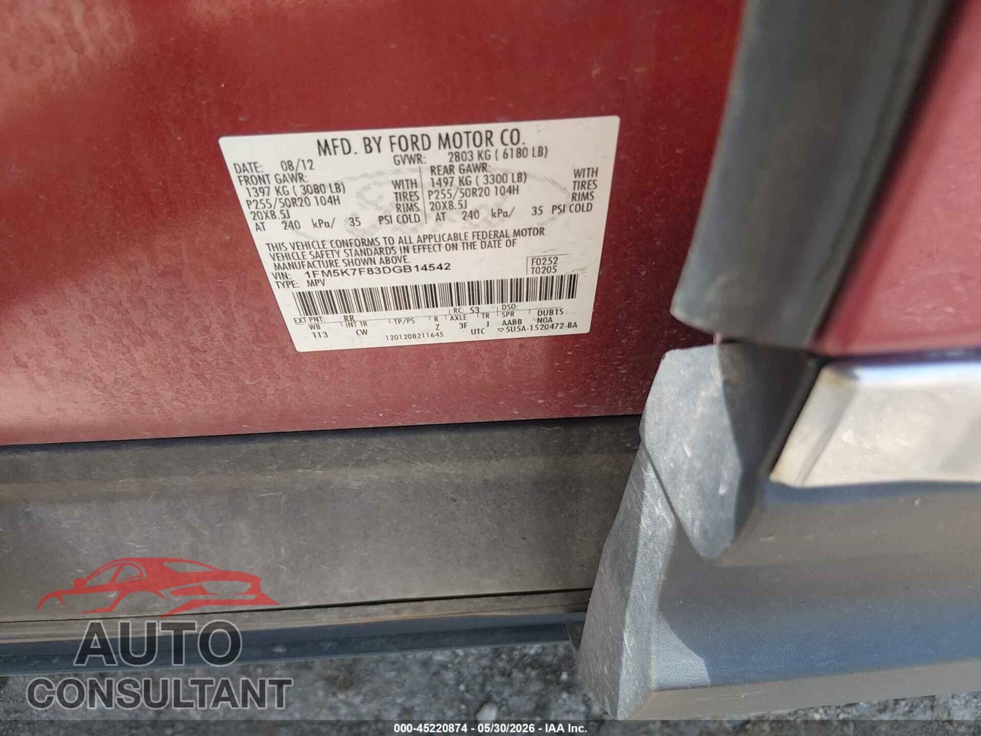 FORD EXPLORER 2013 - 1FM5K7F83DGB14542