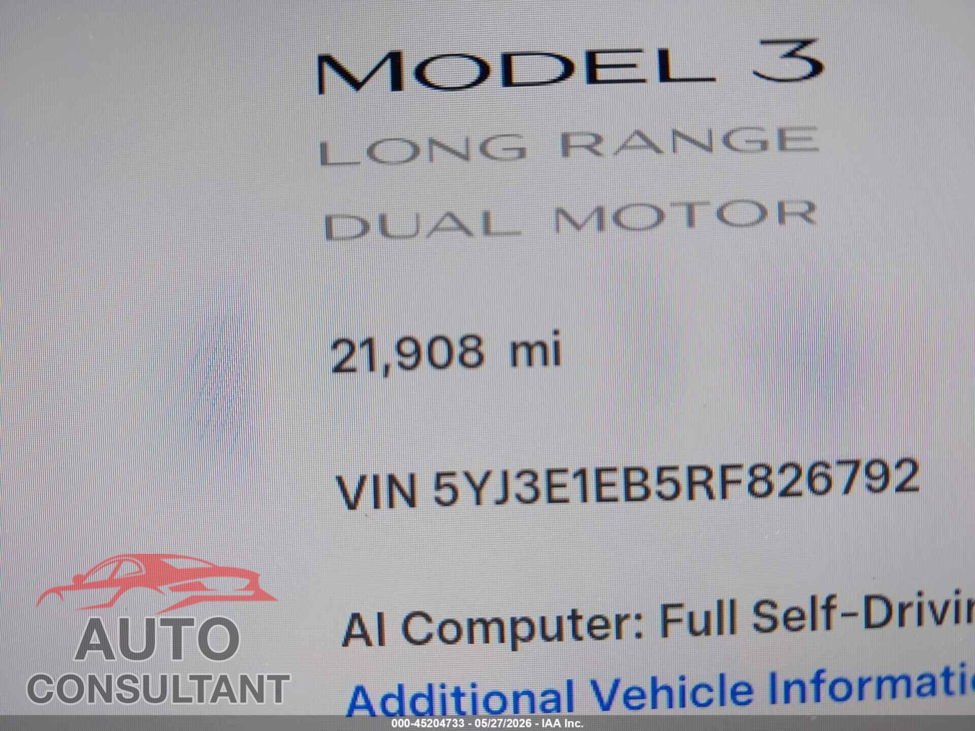 TESLA MODEL 3 2024 - 5YJ3E1EB5RF826792
