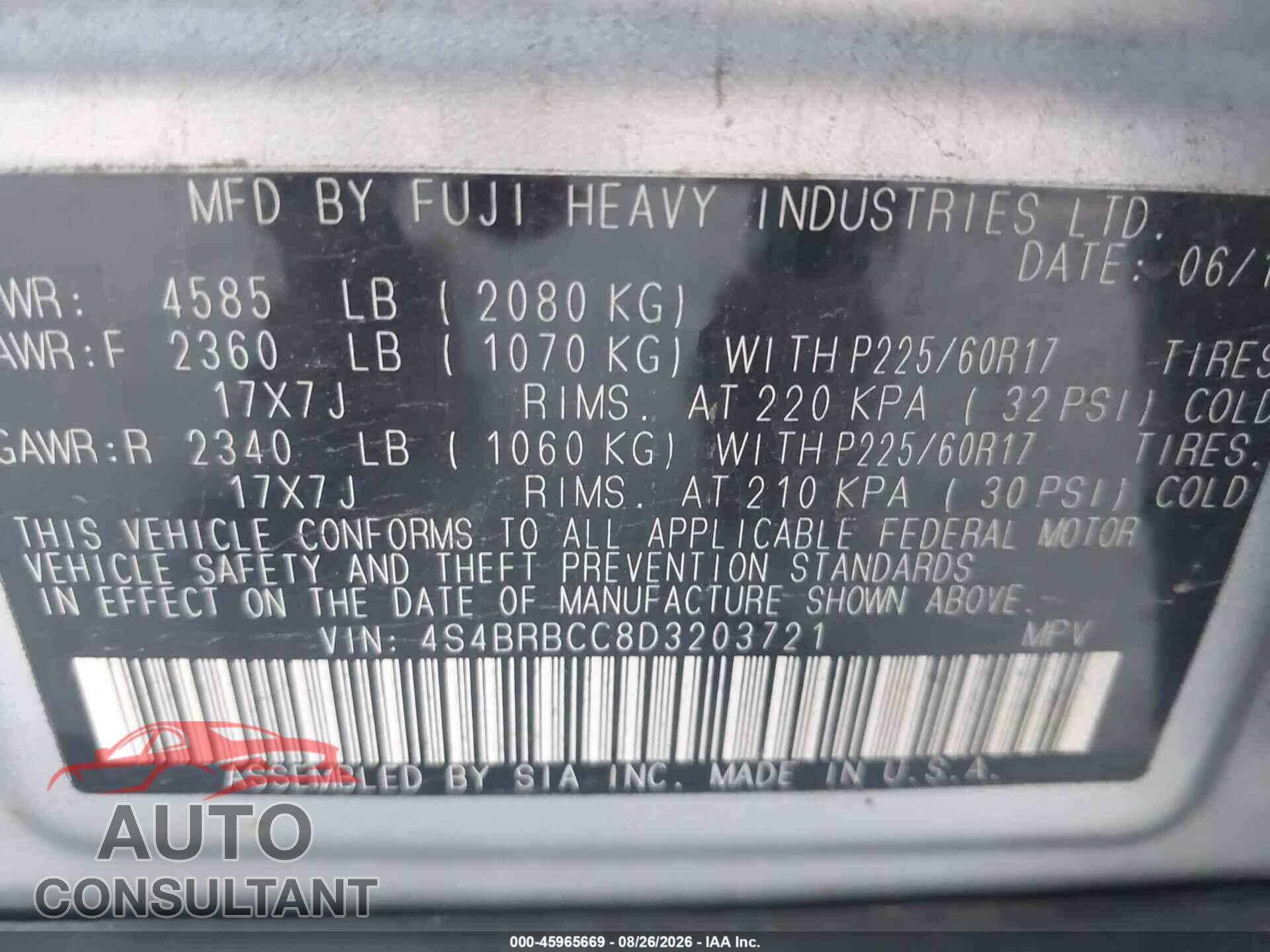 SUBARU OUTBACK 2013 - 4S4BRBCC8D3203721
