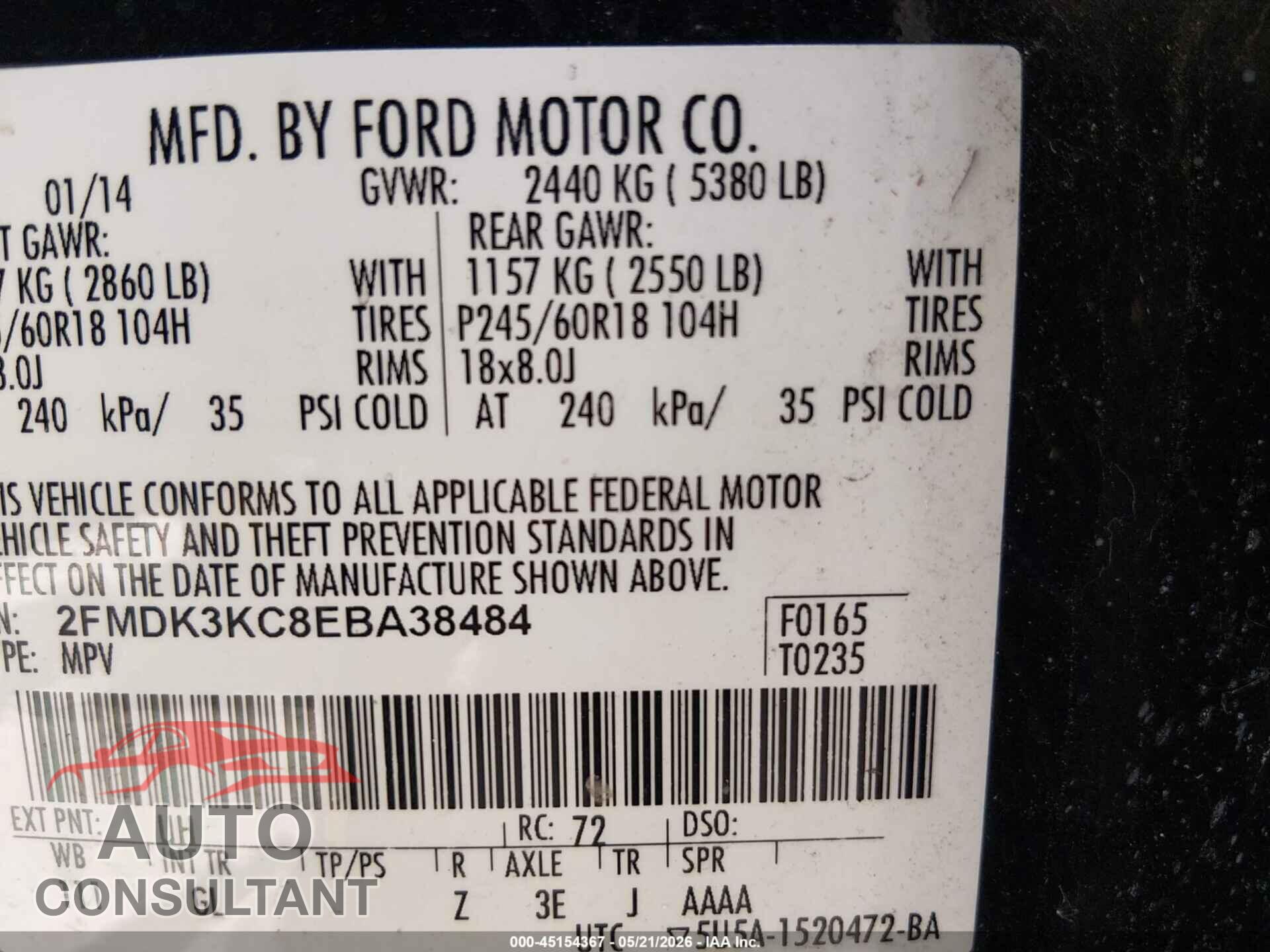 FORD EDGE 2014 - 2FMDK3KC8EBA38484