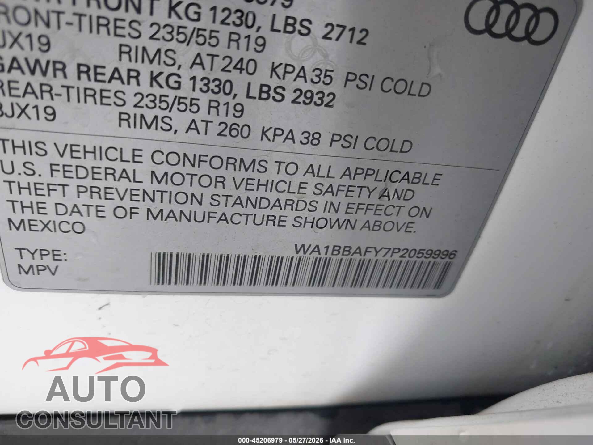 AUDI Q5 2023 - WA1BBAFY7P2059996