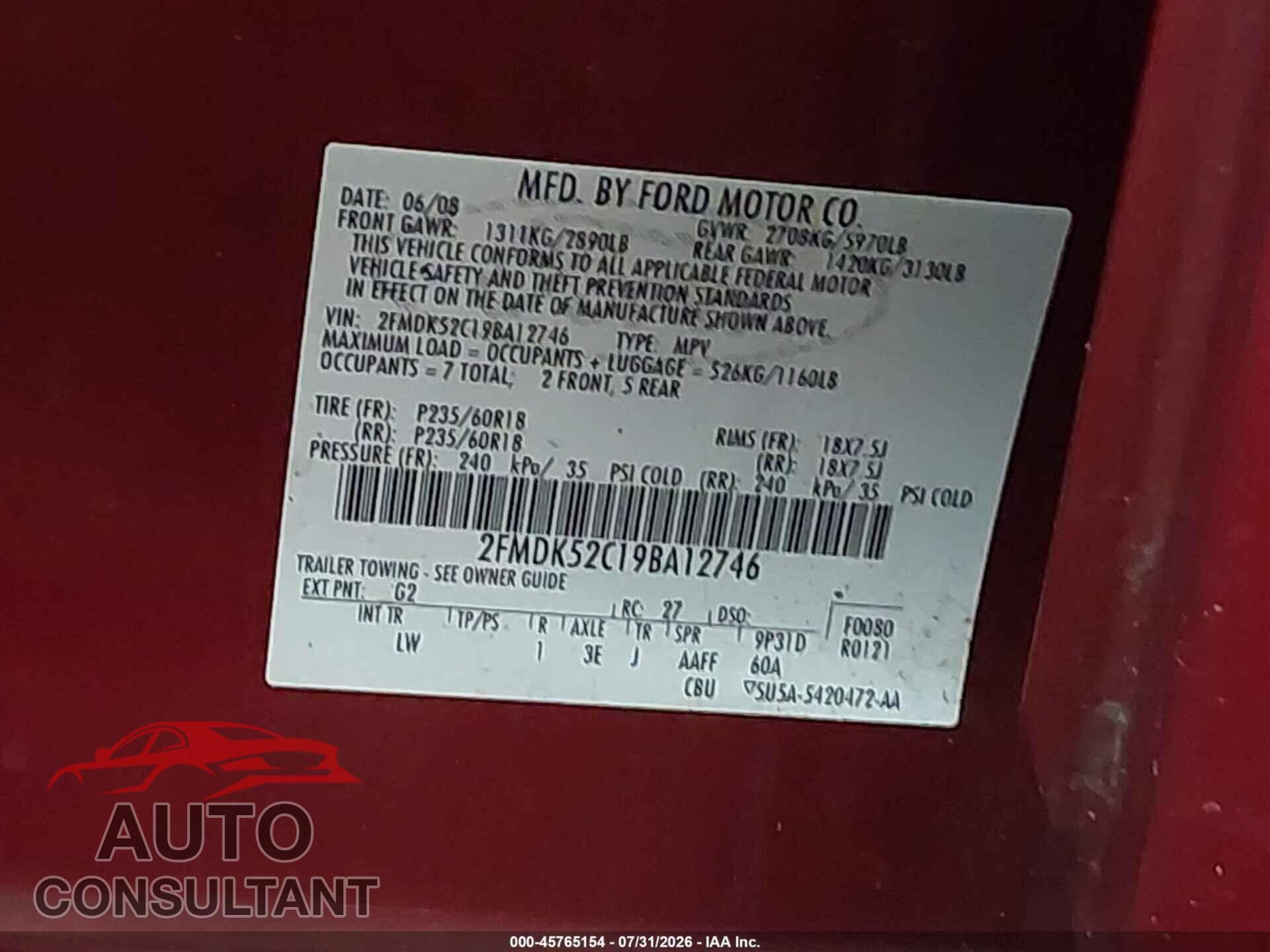 FORD FLEX 2009 - 2FMDK52C19BA12746