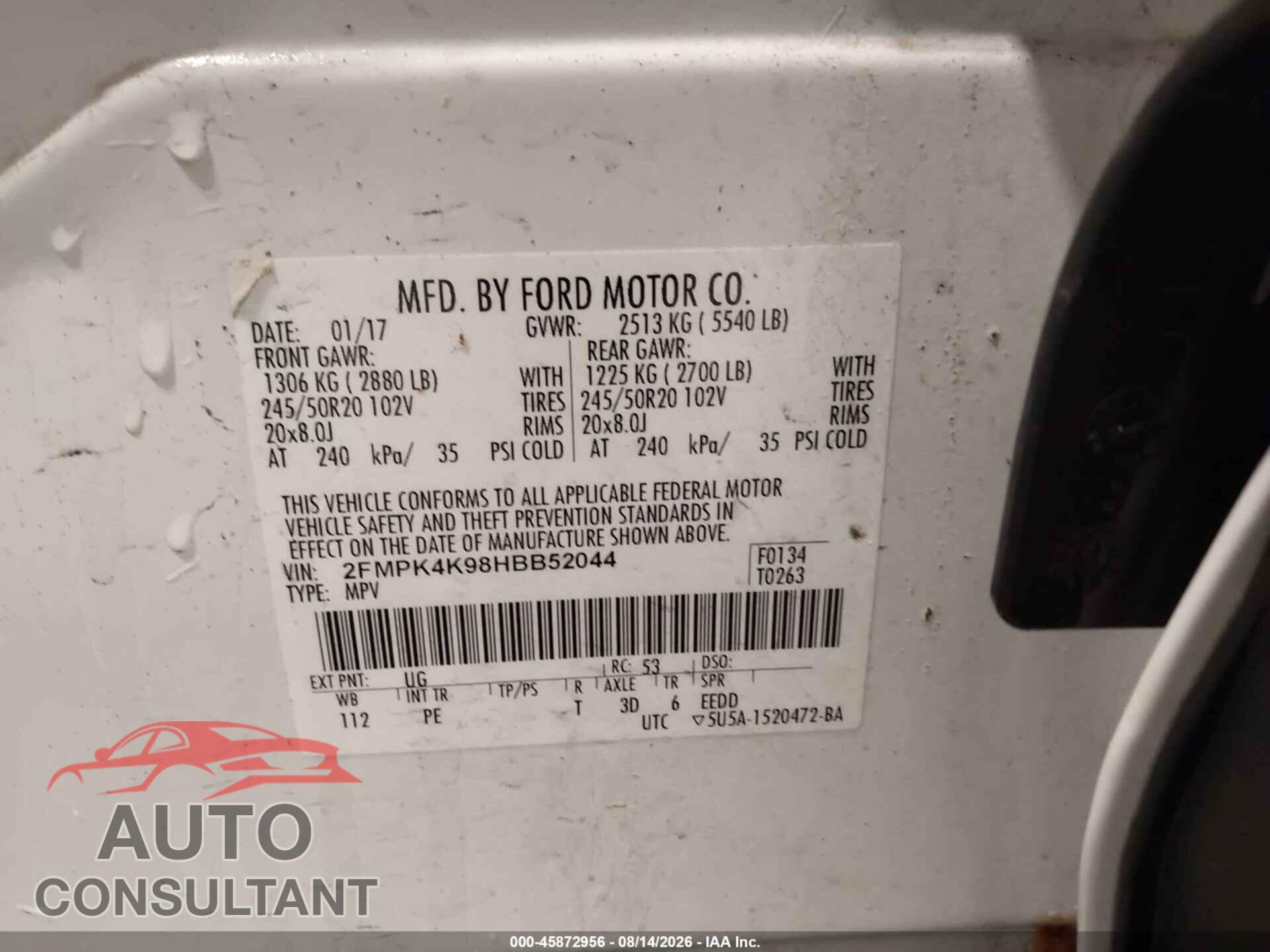 FORD EDGE 2017 - 2FMPK4K98HBB52044