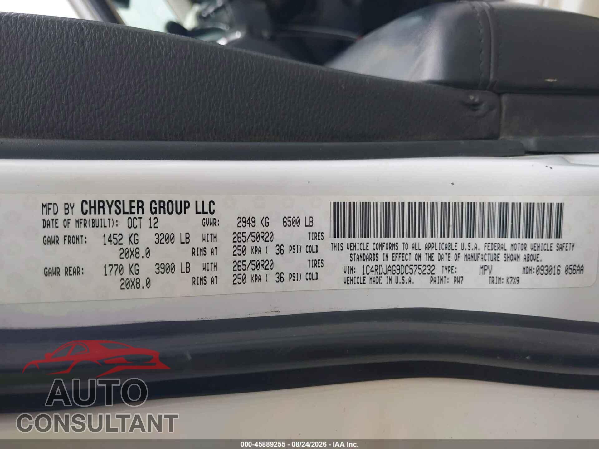 DODGE DURANGO 2013 - 1C4RDJAG9DC575232