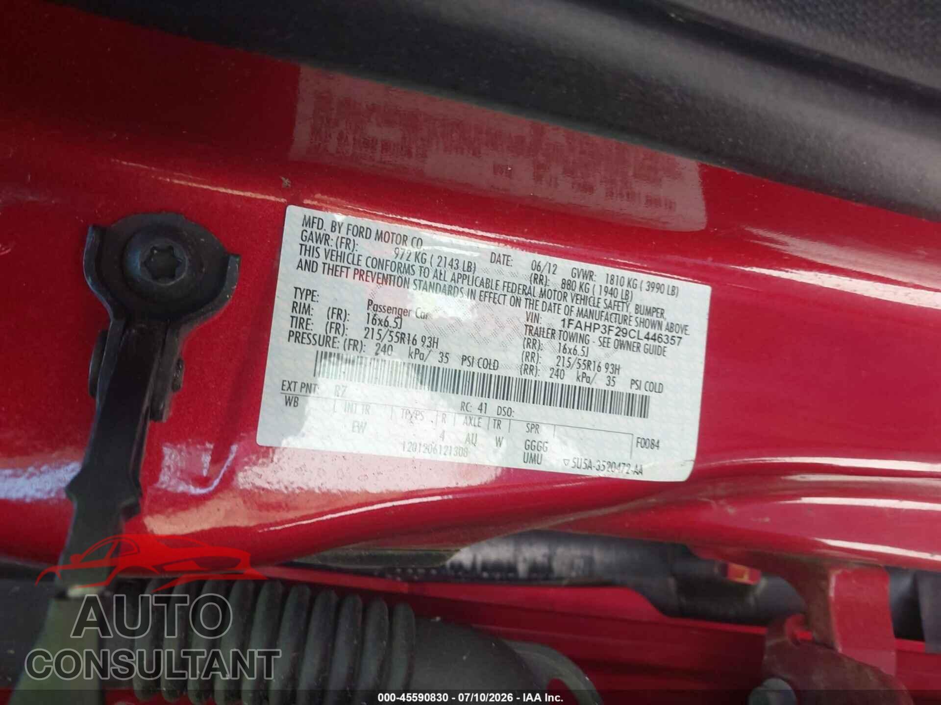 FORD FOCUS 2012 - 1FAHP3F29CL446357
