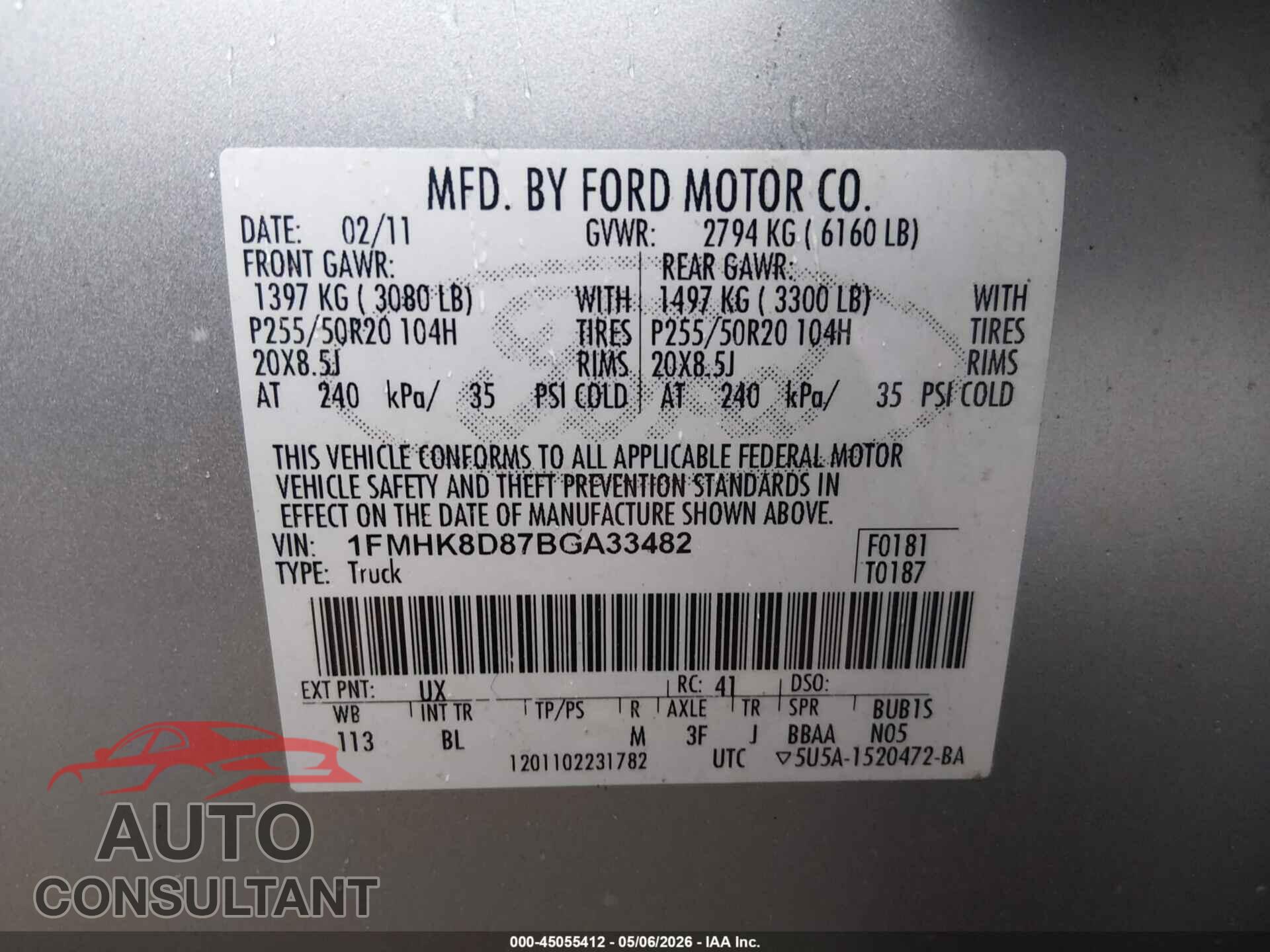 FORD EXPLORER 2011 - 1FMHK8D87BGA33482