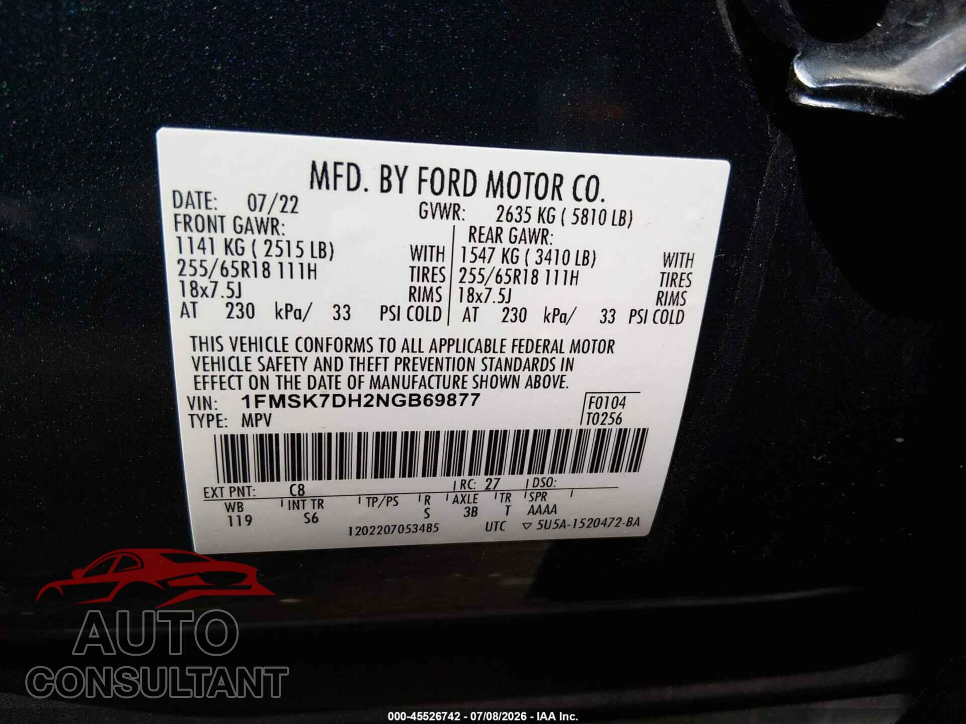 FORD EXPLORER 2022 - 1FMSK7DH2NGB69877