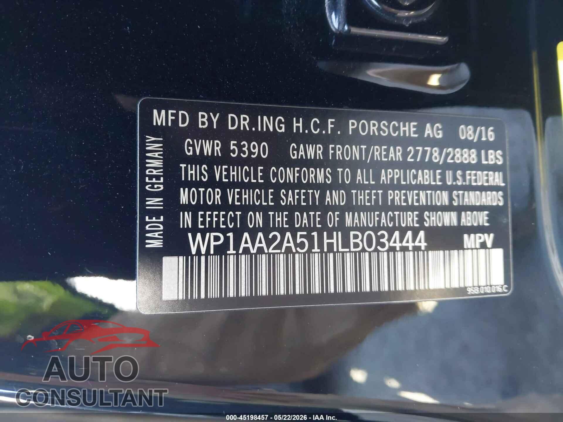 PORSCHE MACAN 2017 - WP1AA2A51HLB03444