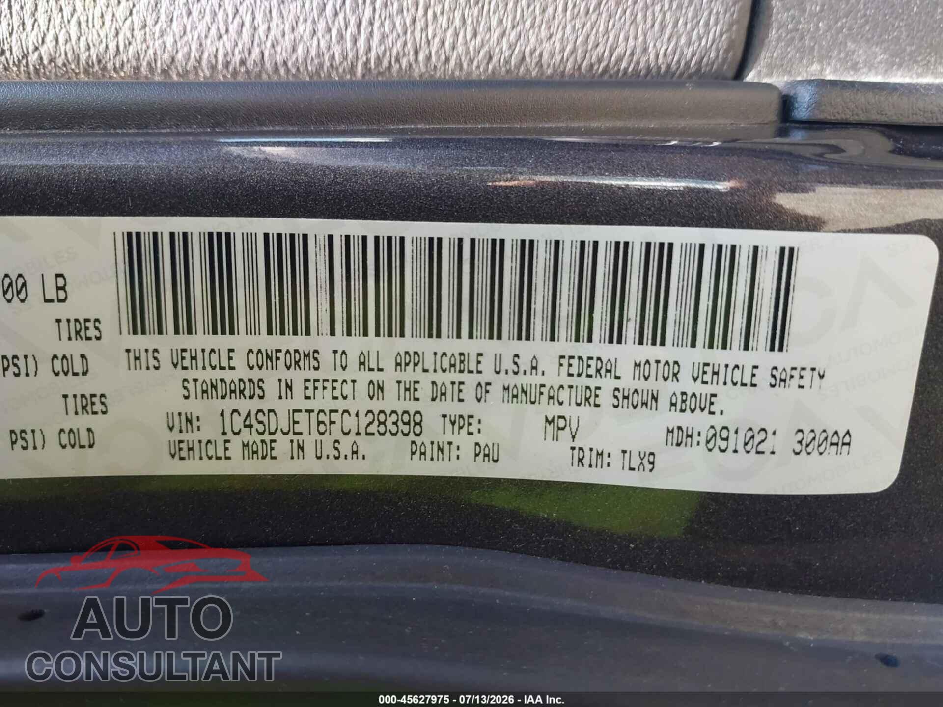 DODGE DURANGO 2015 - 1C4SDJET6FC128398