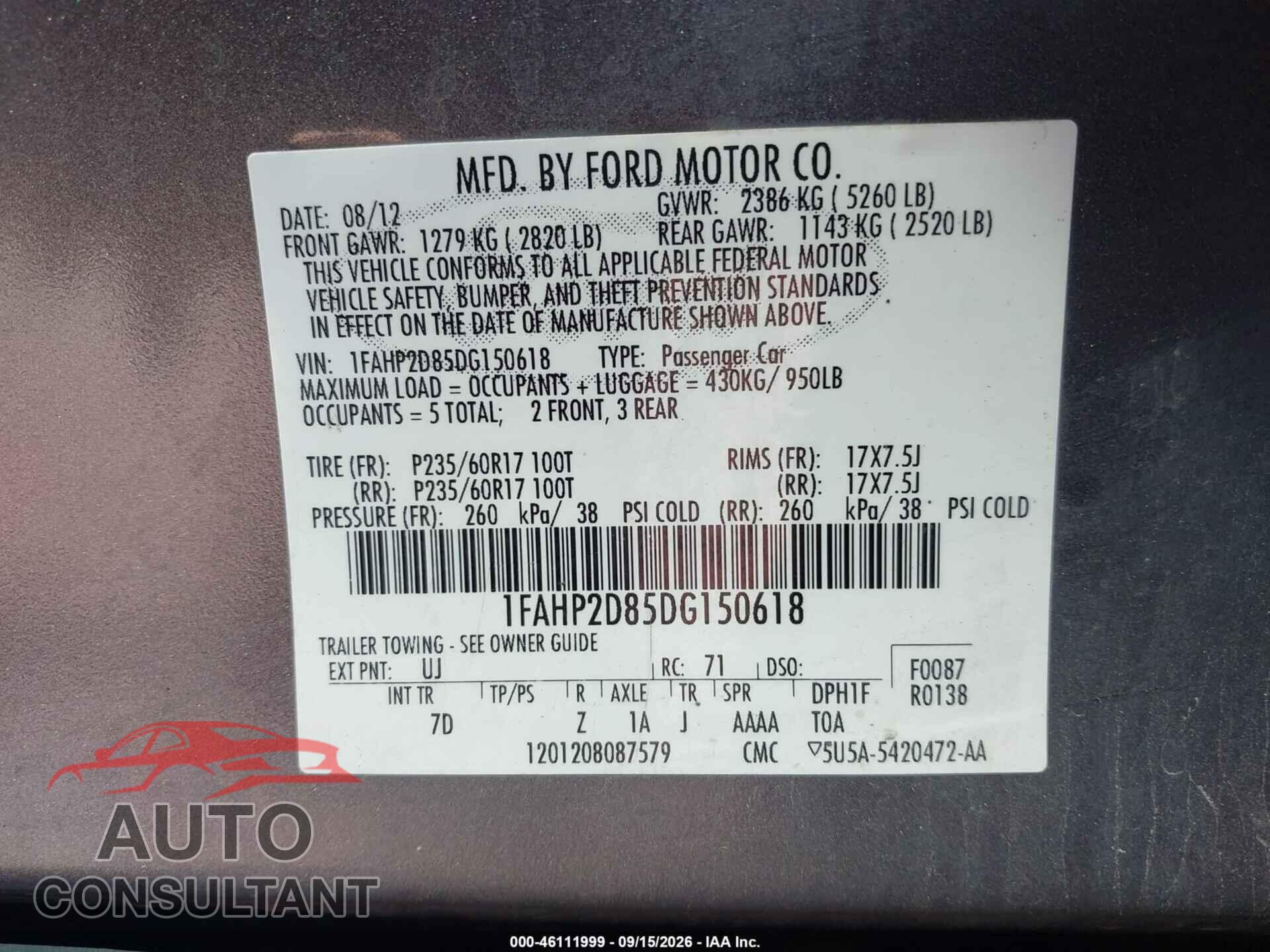 FORD TAURUS 2013 - 1FAHP2D85DG150618