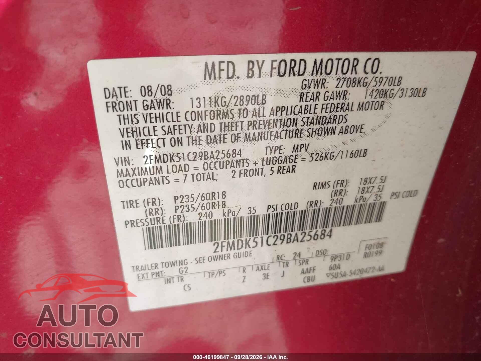 FORD FLEX 2009 - 2FMDK51C29BA25684
