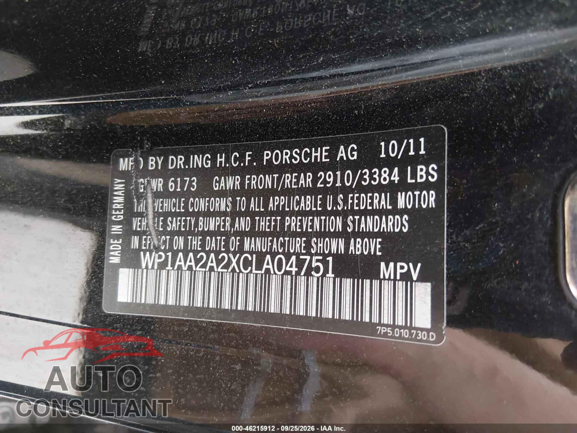 PORSCHE CAYENNE 2012 - WP1AA2A2XCLA04751