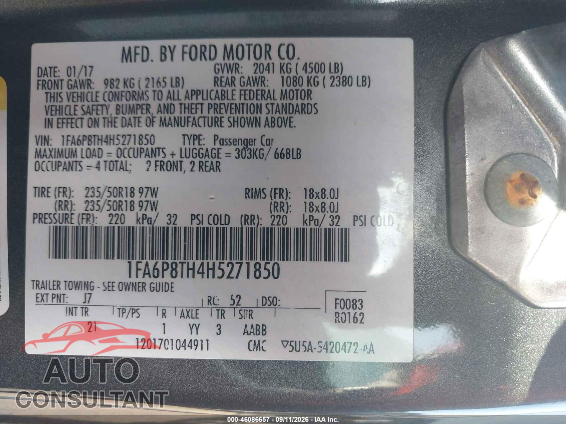 FORD MUSTANG 2017 - 1FA6P8TH4H5271850
