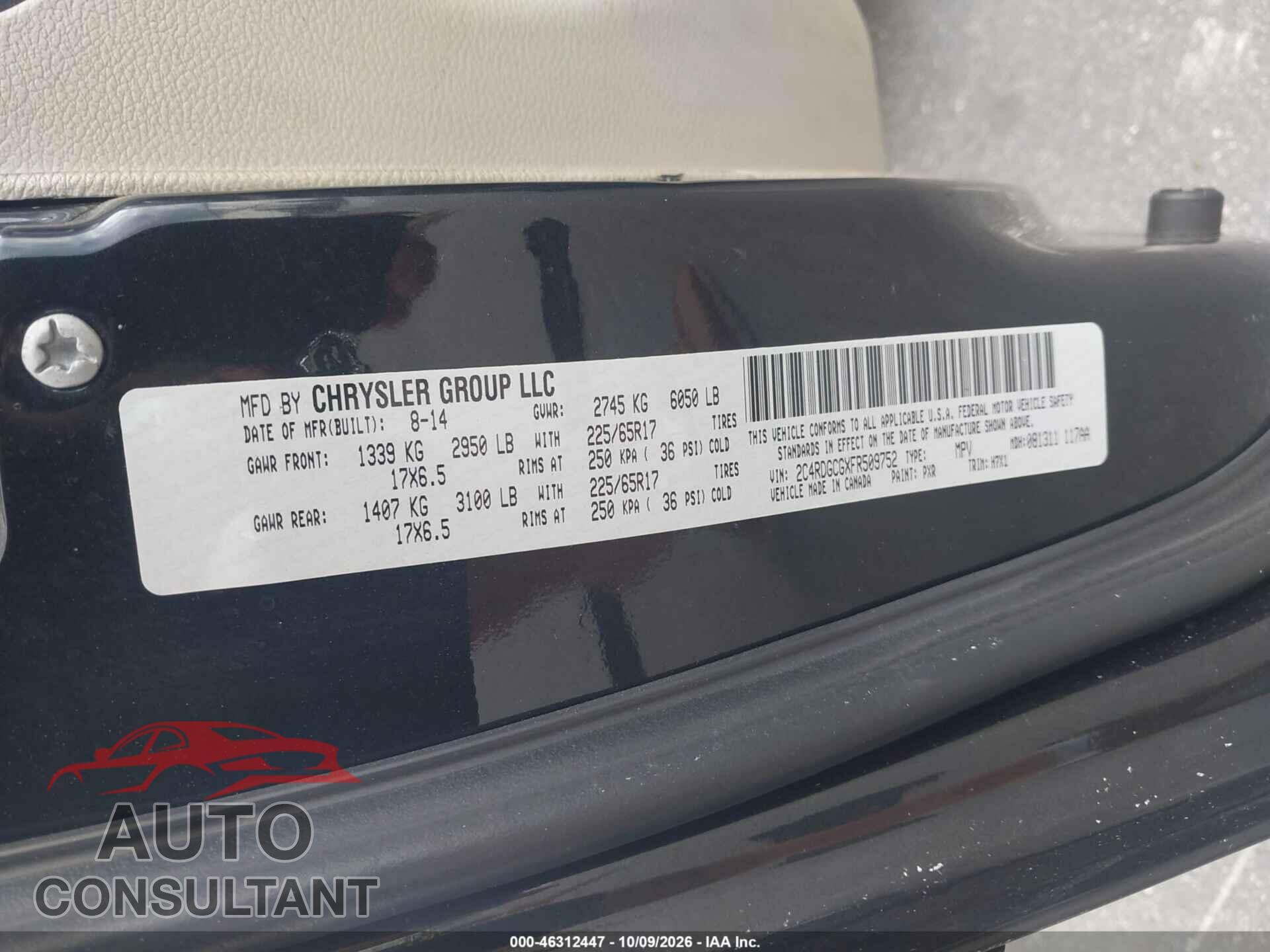 DODGE GRAND CARAVAN 2015 - 2C4RDGCGXFR509752