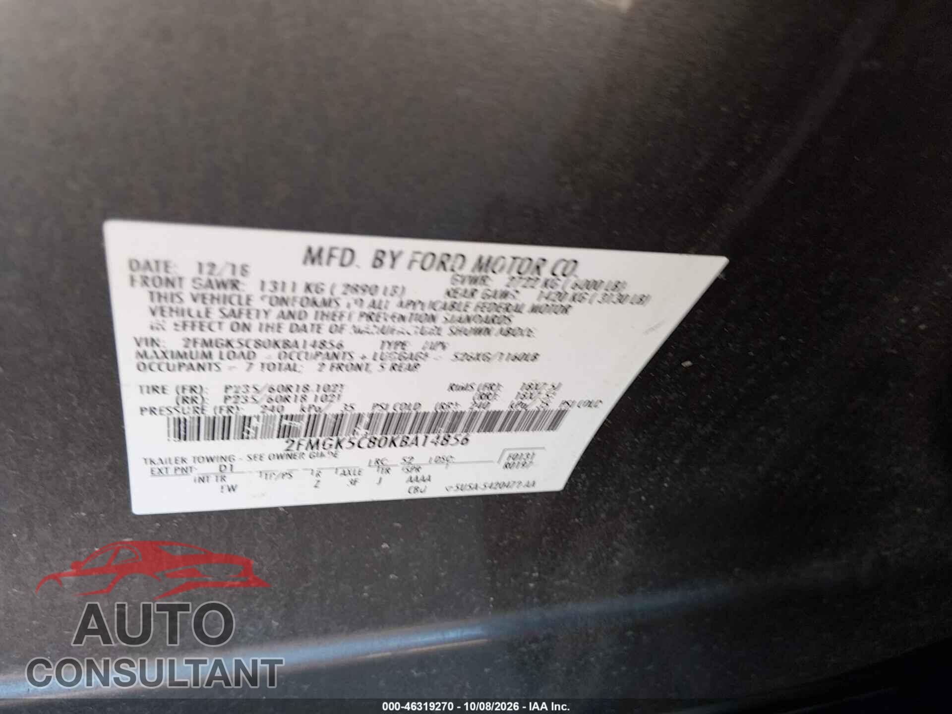 FORD FLEX 2019 - 2FMGK5C80KBA14856