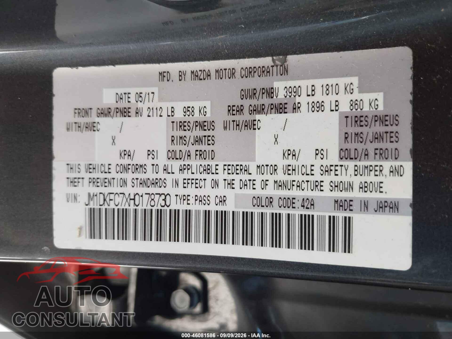 MAZDA CX-3 2017 - JM1DKFC7XH0178730