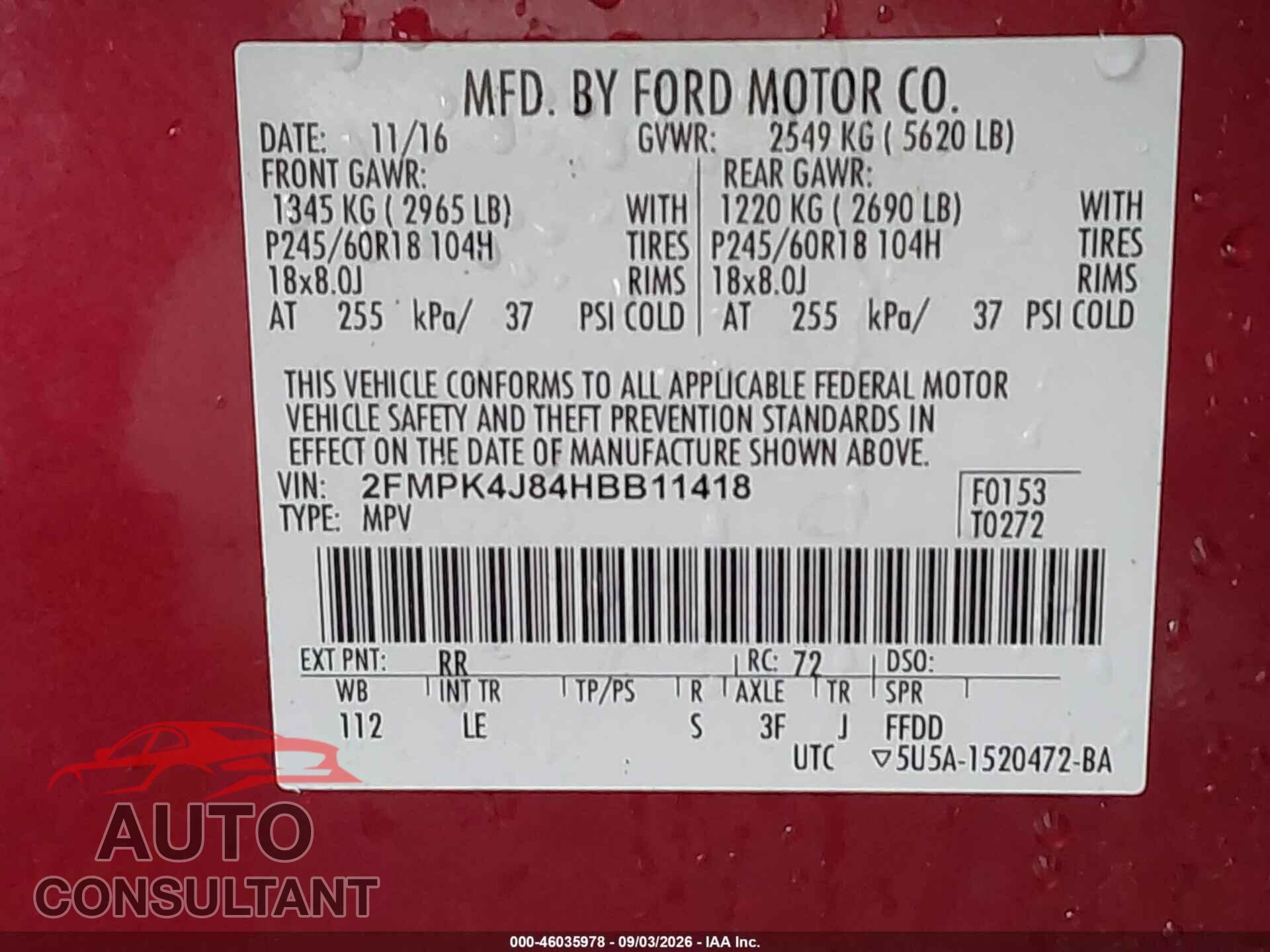 FORD EDGE 2017 - 2FMPK4J84HBB11418