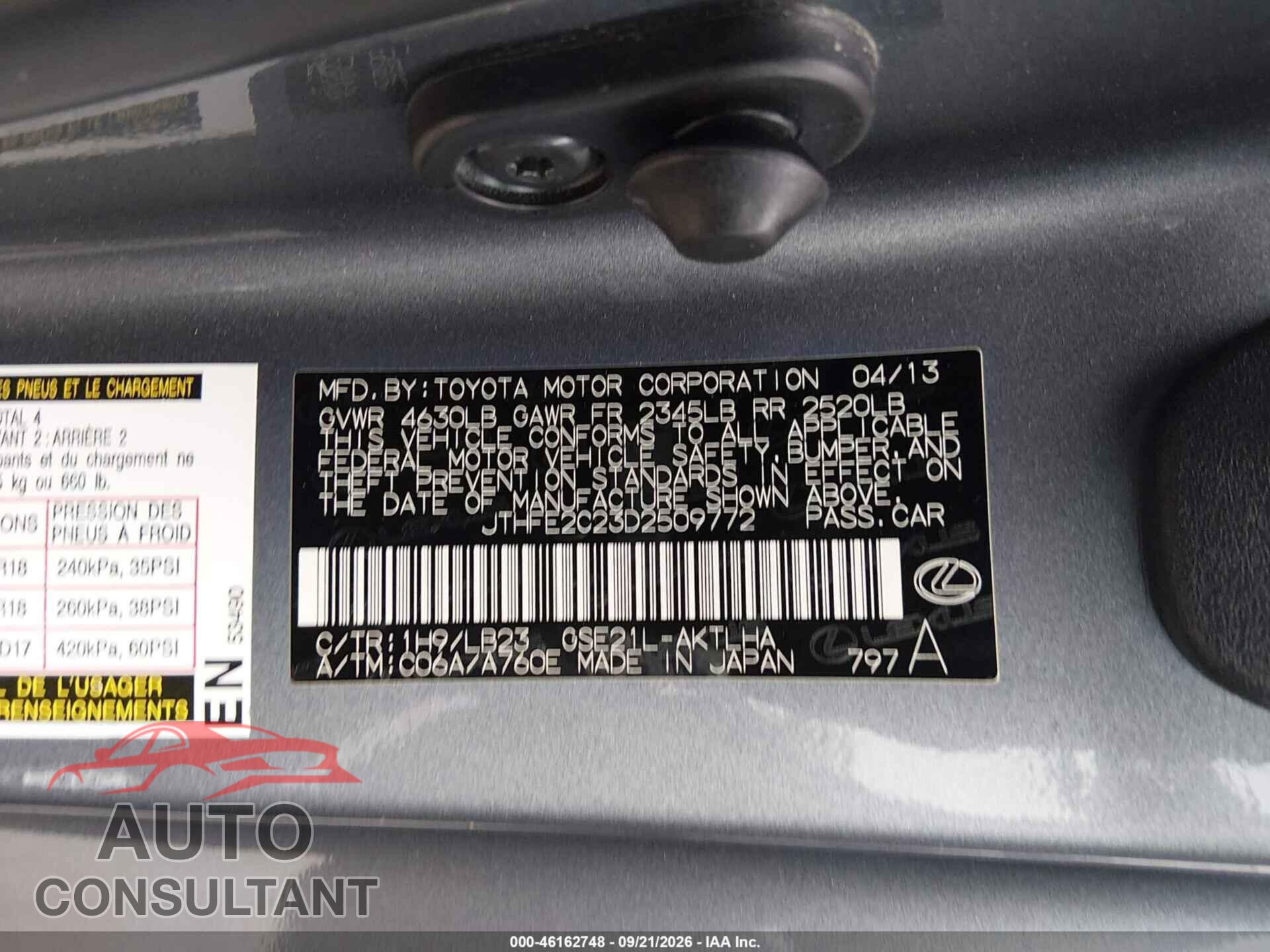 LEXUS IS 350C 2013 - JTHFE2C23D2509772