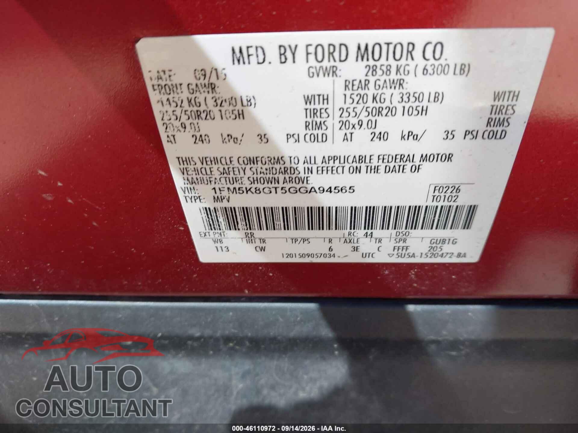 FORD EXPLORER 2016 - 1FM5K8GT5GGA94565