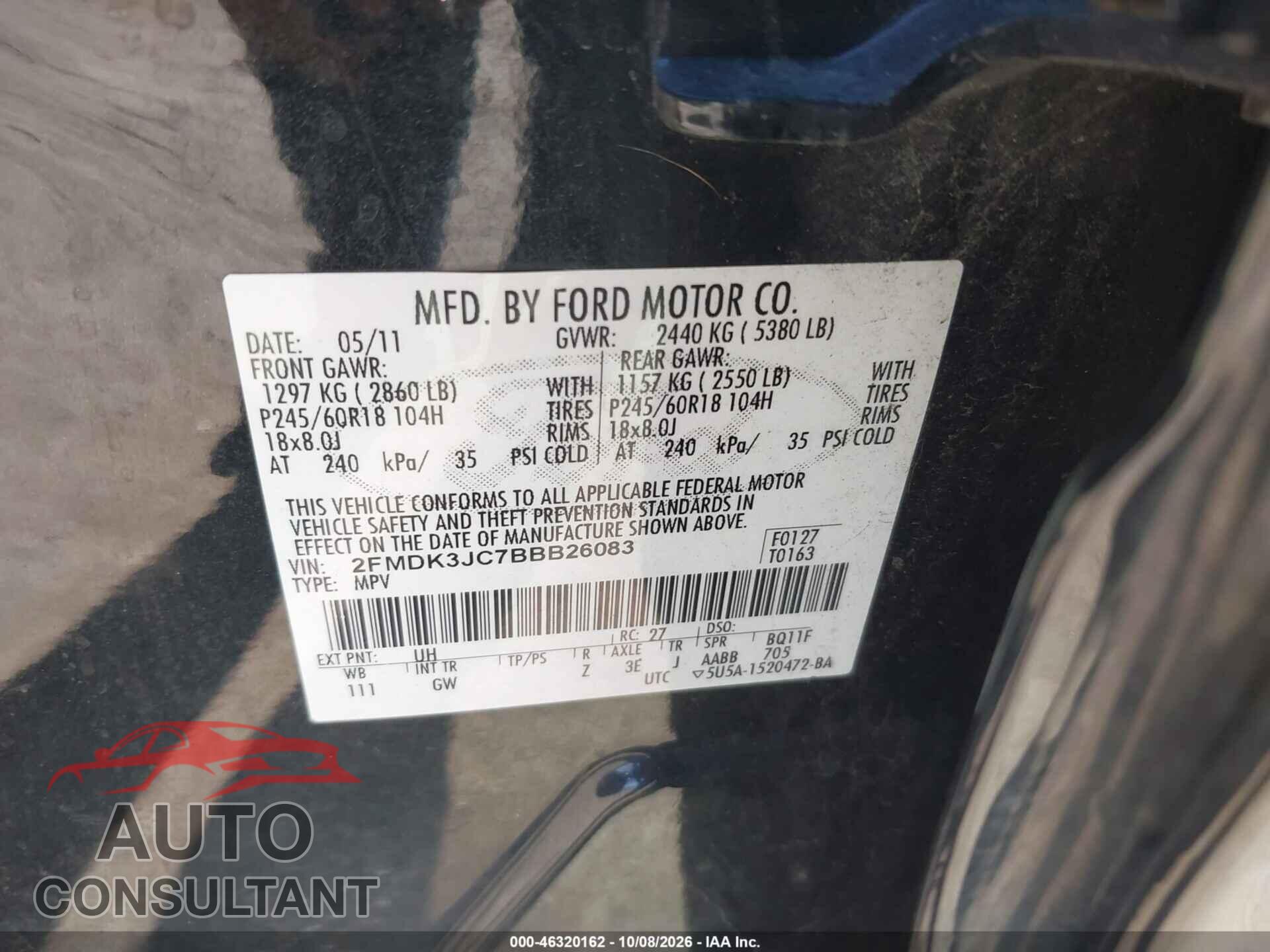 FORD EDGE 2011 - 2FMDK3JC7BBB26083