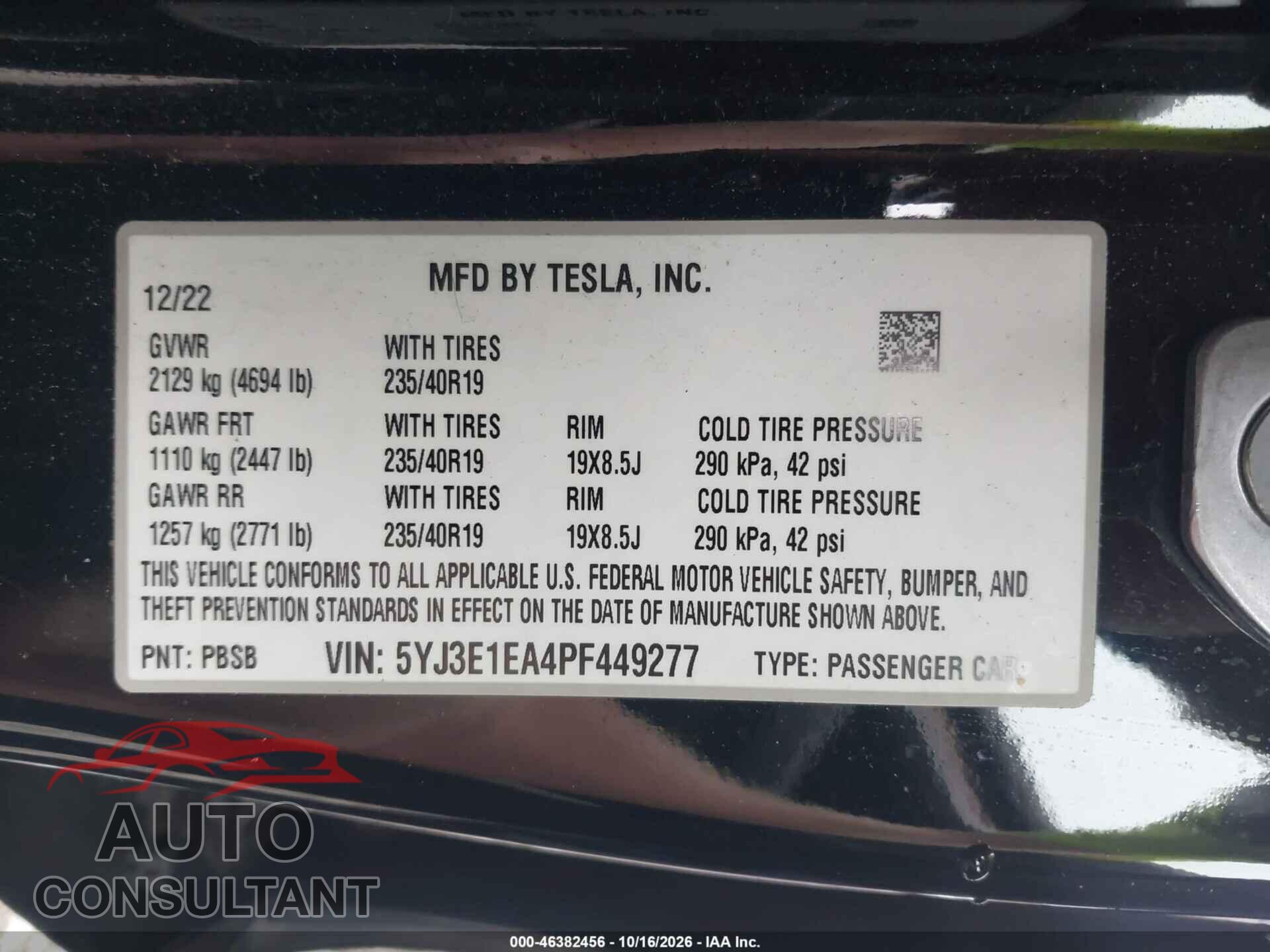 TESLA MODEL 3 2023 - 5YJ3E1EA4PF449277